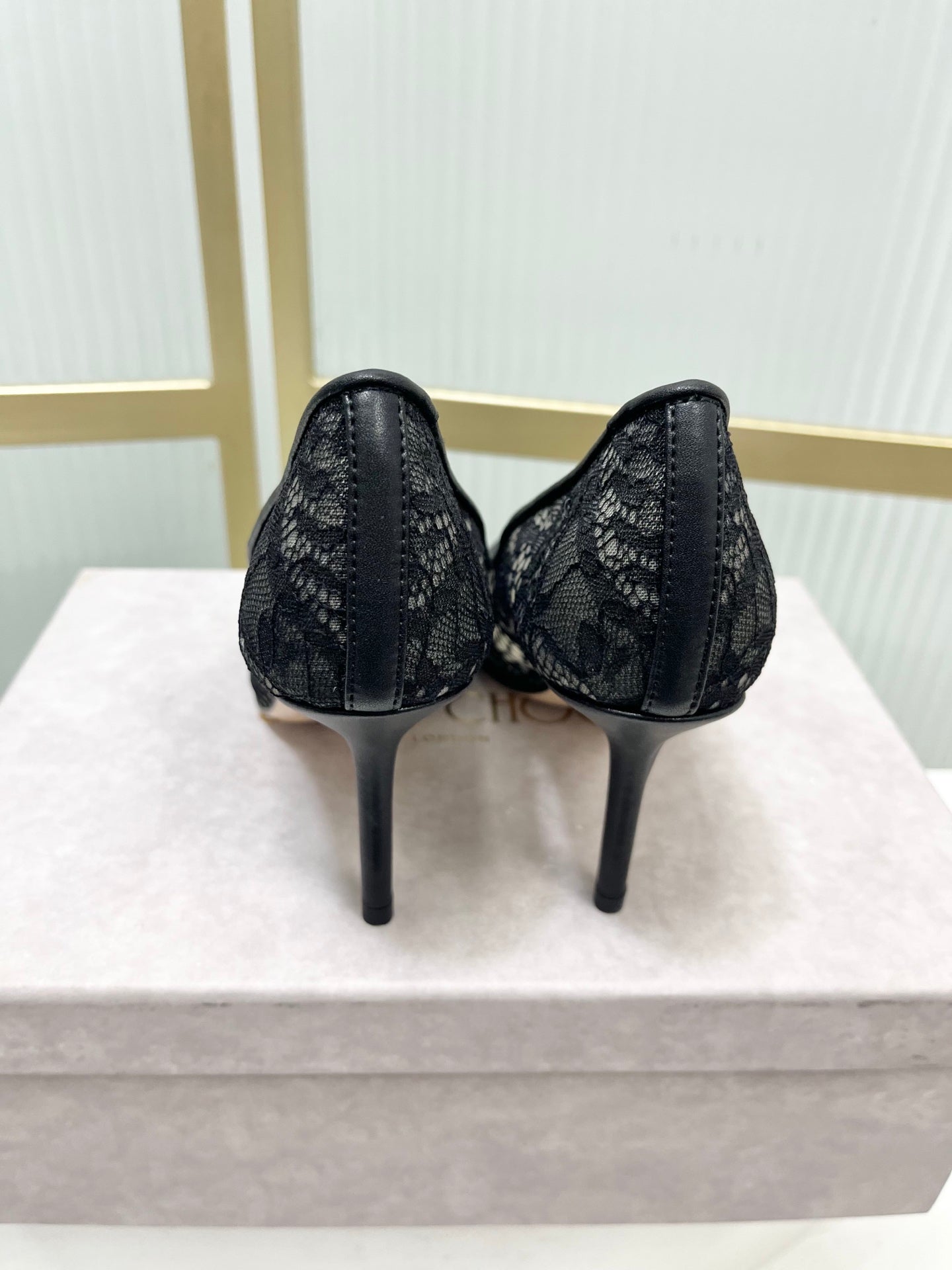 Jimmy 26s High Heel Pump 85 Black Lace Sheepskin 605956