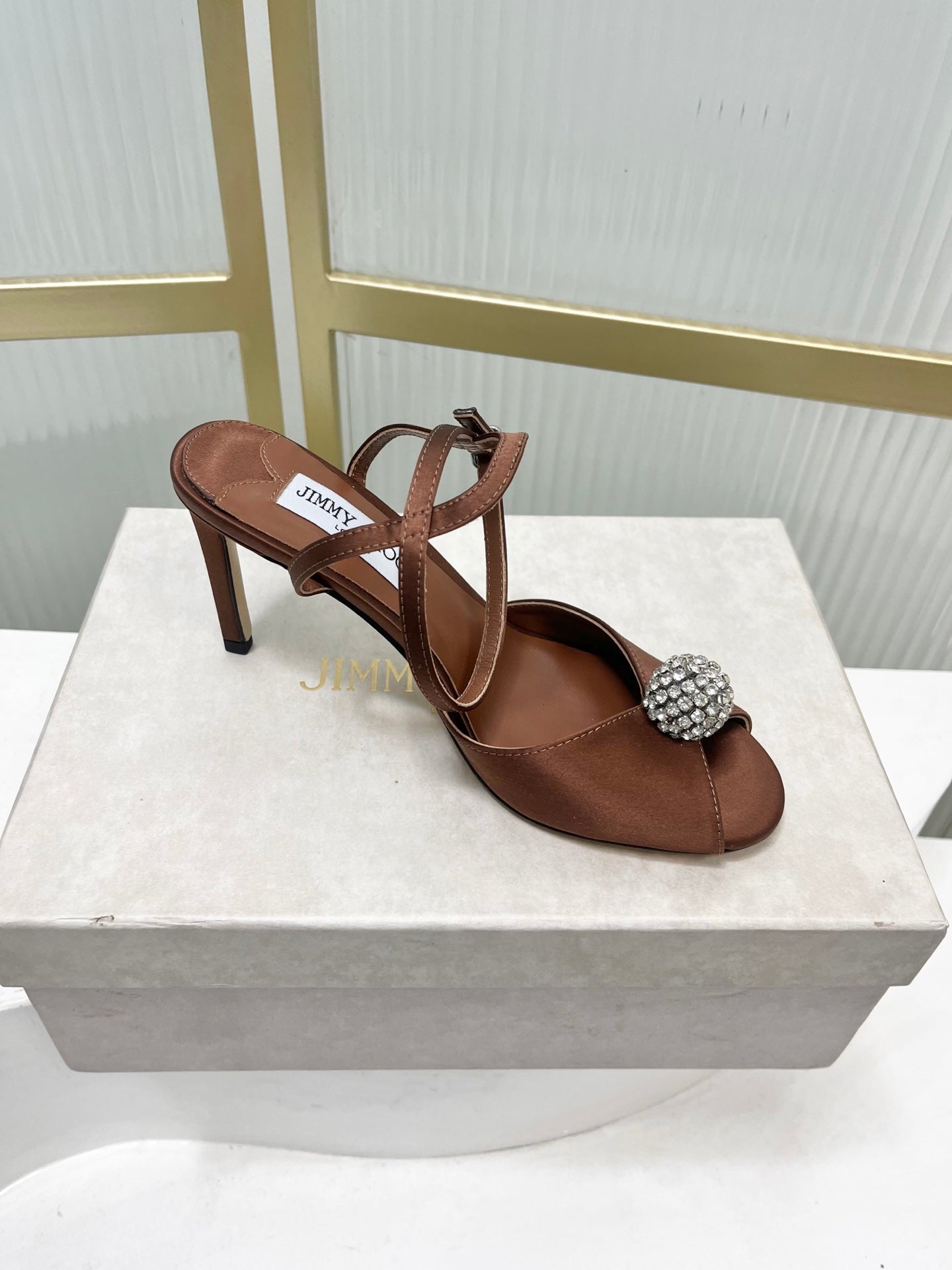 Jimmy 26s Peep-Toe High Heels  85 Brown Sheepskin 605974