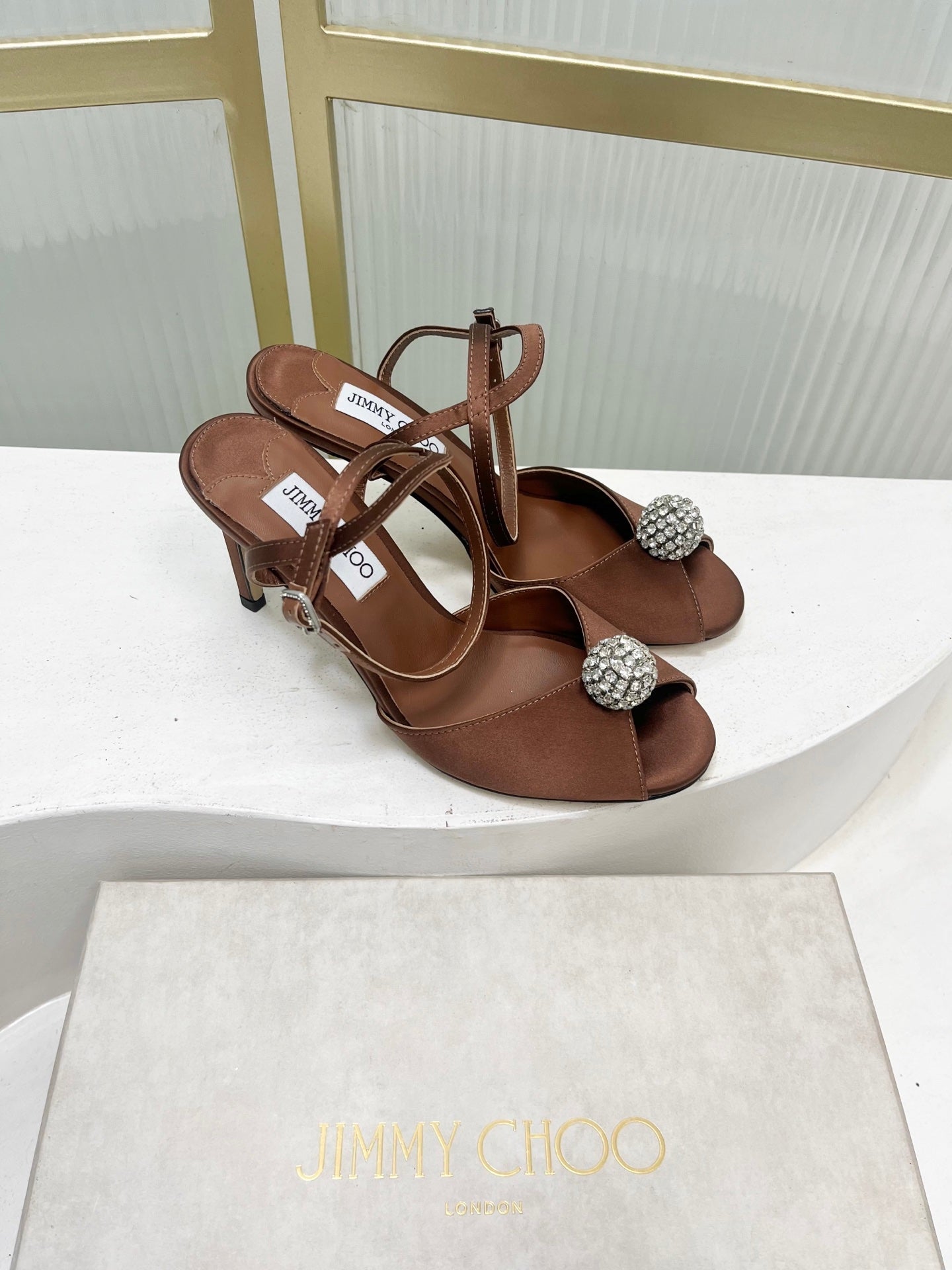 Jimmy 26s Peep-Toe High Heels  85 Brown Sheepskin 605974