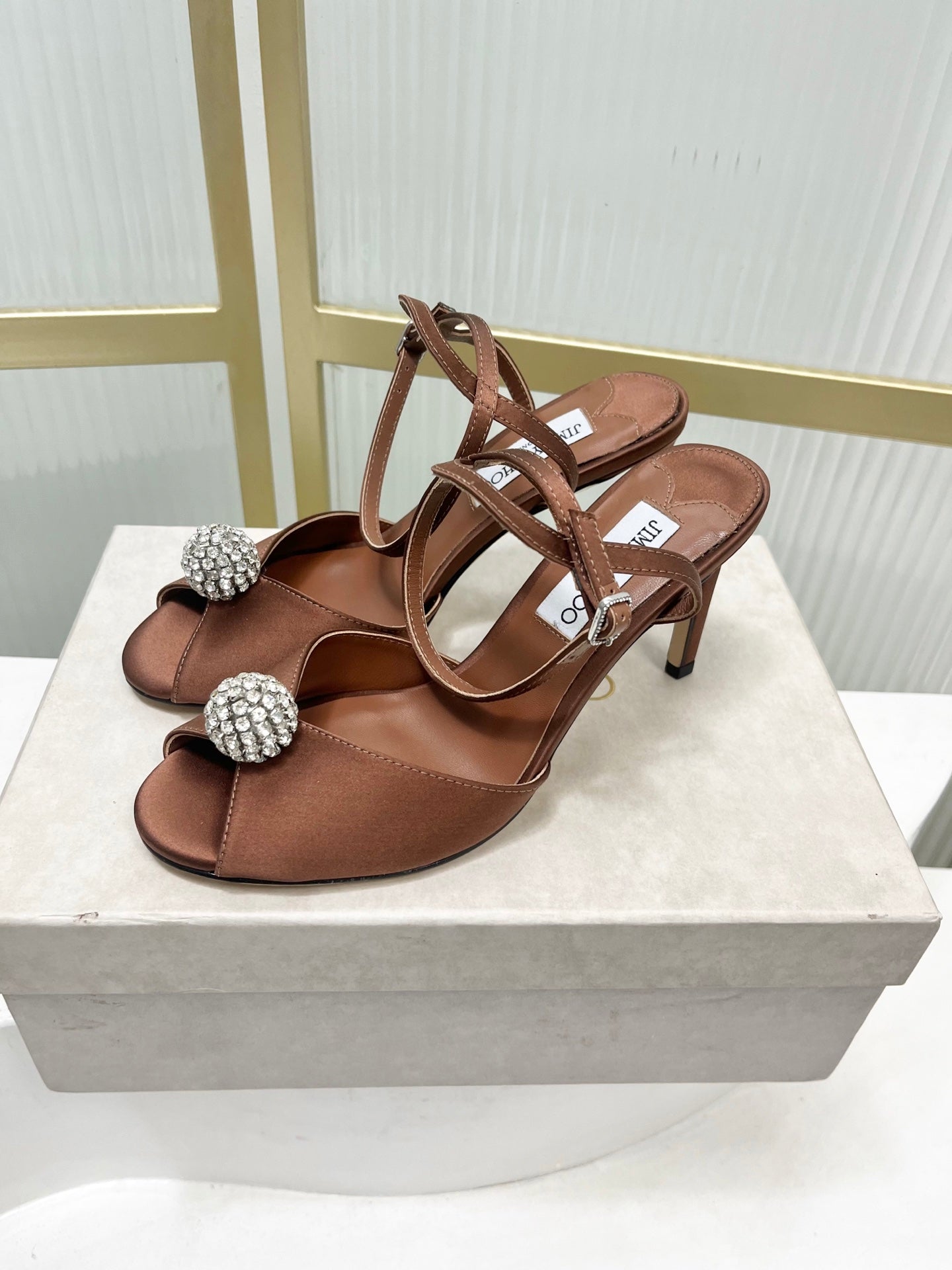 Jimmy 26s Peep-Toe High Heels  85 Brown Sheepskin 605974