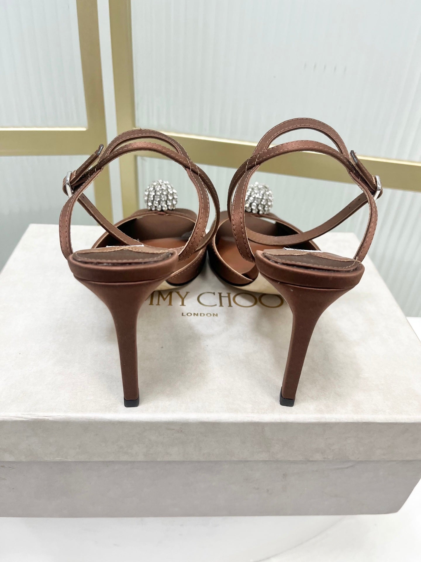 Jimmy 26s Peep-Toe High Heels  85 Brown Sheepskin 605974