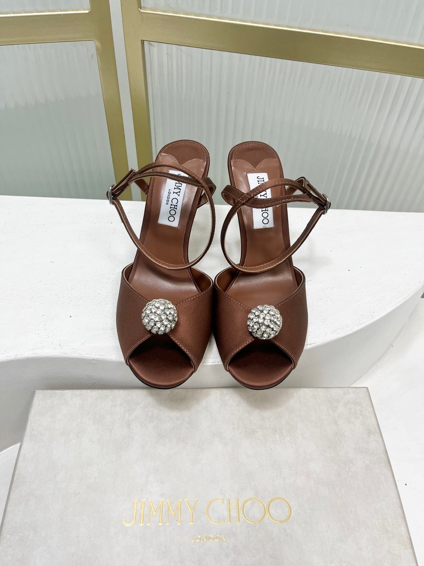 Jimmy 26s Peep-Toe High Heels  85 Brown Sheepskin 605974