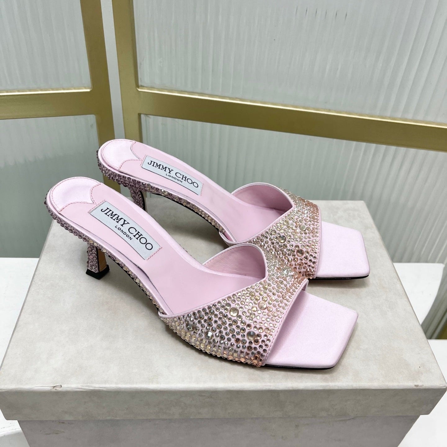 Jimmy 26s High-Heeled Slippers 65 Pastel Pink Diamond Sheepskin  605977