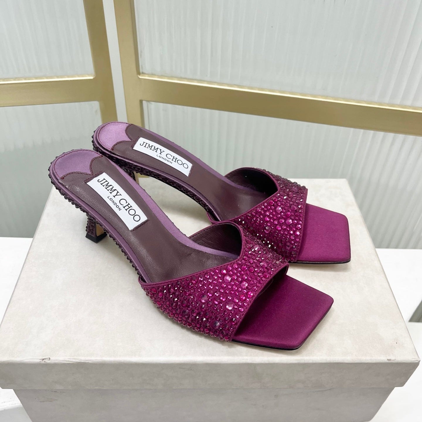 Jimmy 26s High-Heeled Slippers 65 Purple Diamond Sheepskin  605979