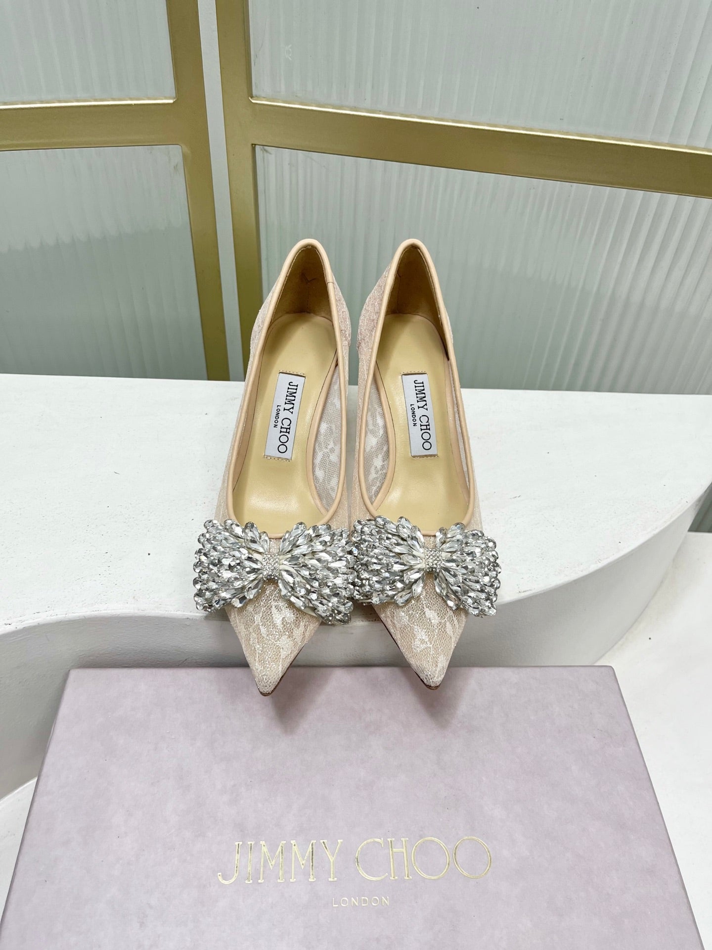 Jimmy 26s High Heels 65 Beige White Imported Lace Sheepskin 605987