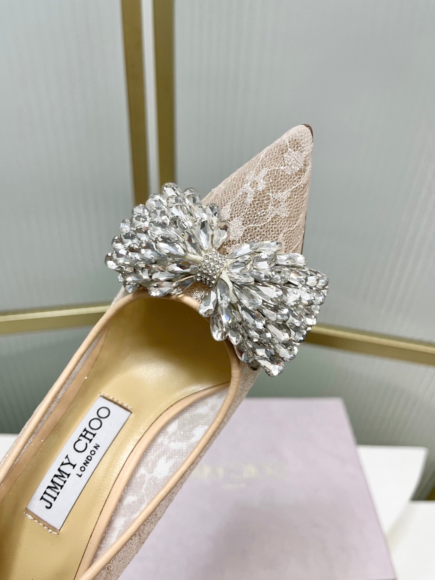 Jimmy 26s High Heels 85 Beige White Imported Lace Sheepskin 605988