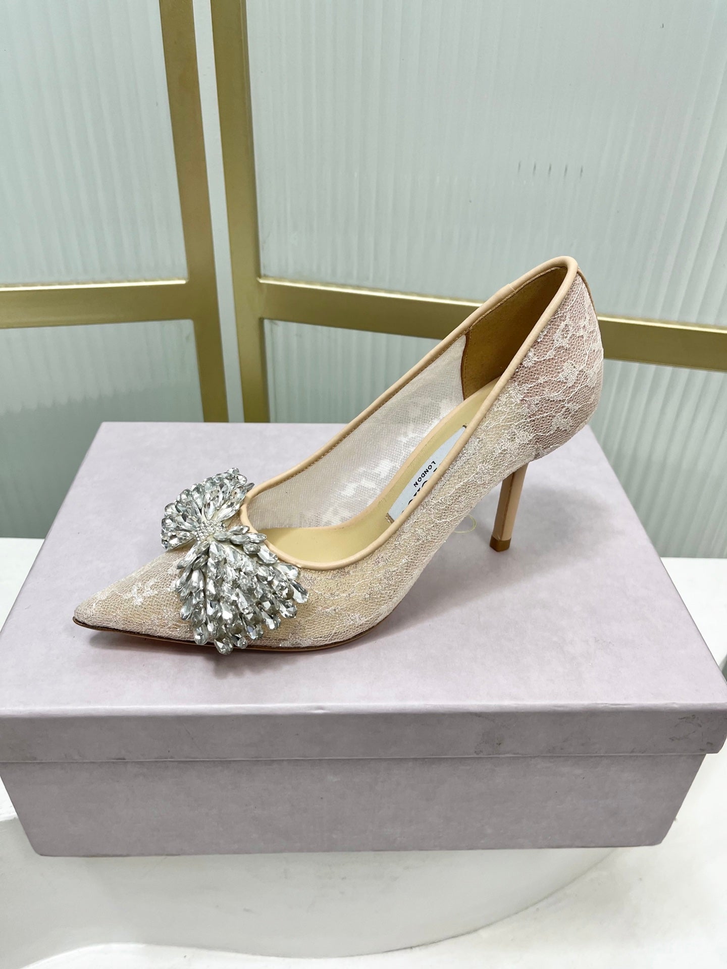 Jimmy 26s High Heels 85 Beige White Imported Lace Sheepskin 605988