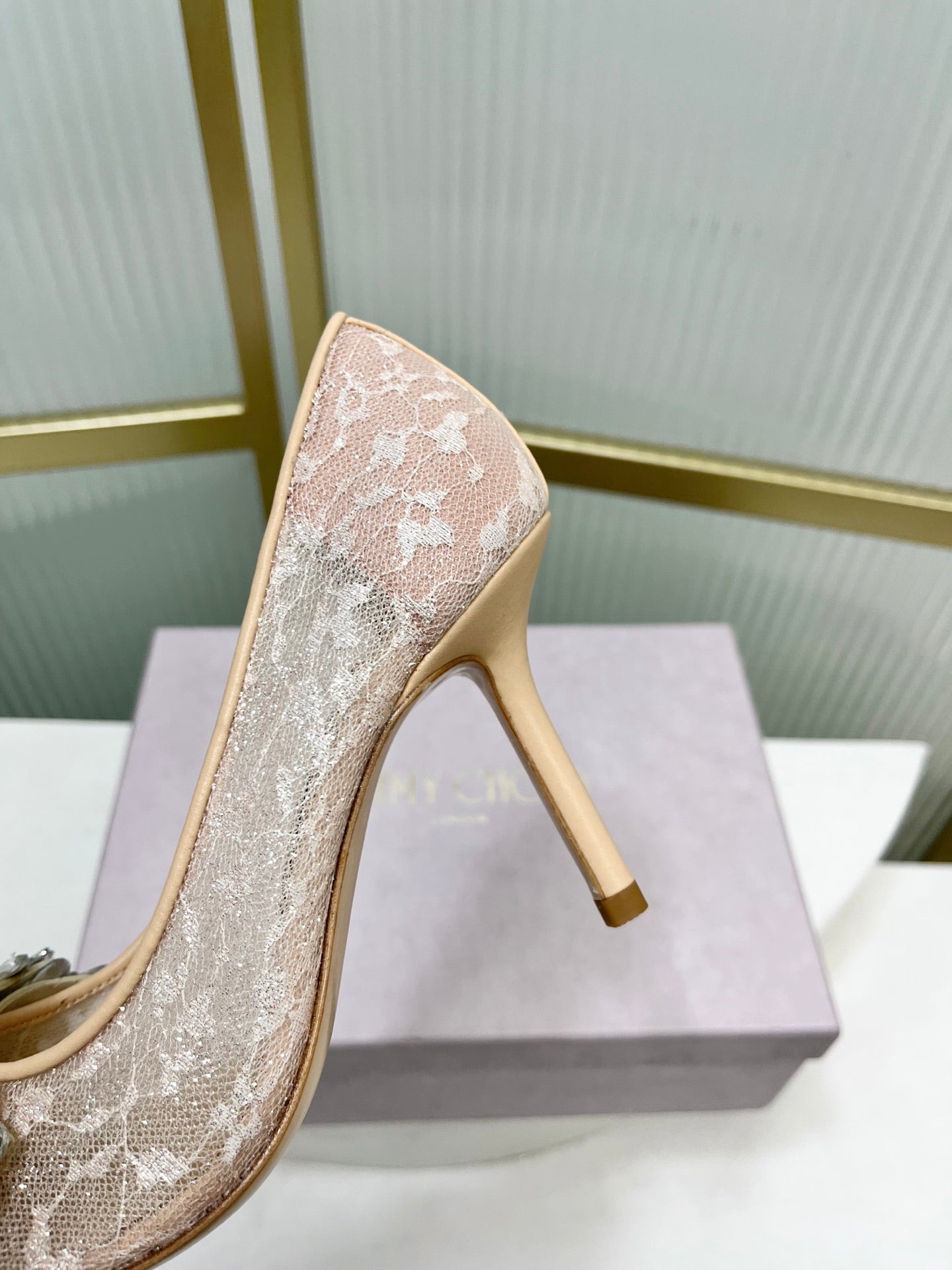 Jimmy 26s High Heels 85 Beige White Imported Lace Sheepskin 605988