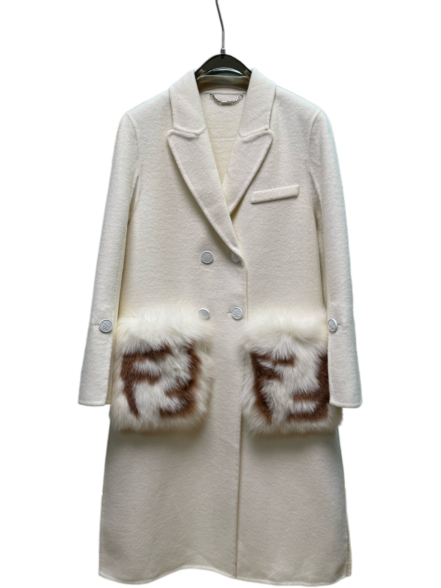 Fendi 25 Long Coat White Draper 0010
