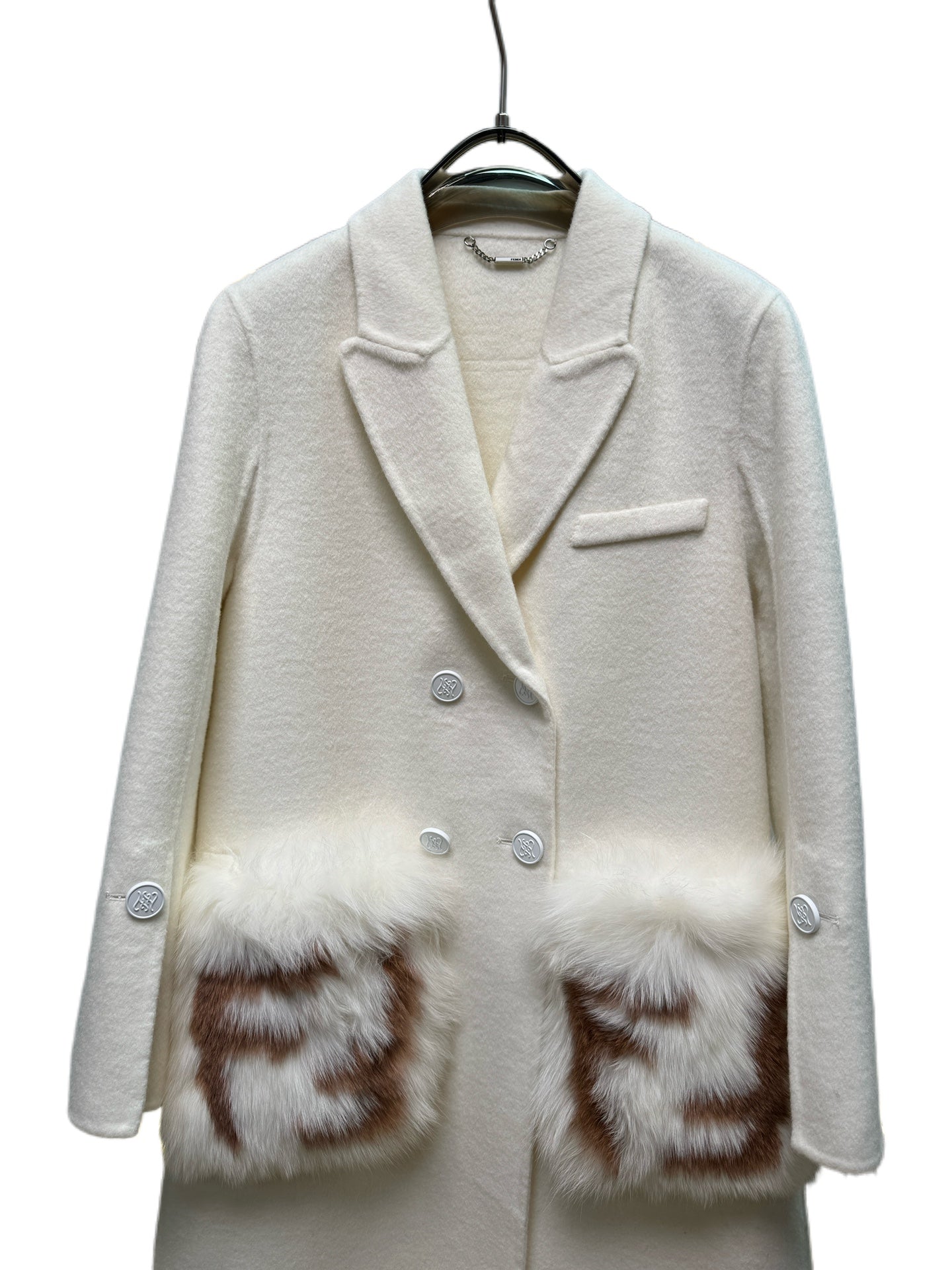 Fendi 25 Long Coat White Draper 0010