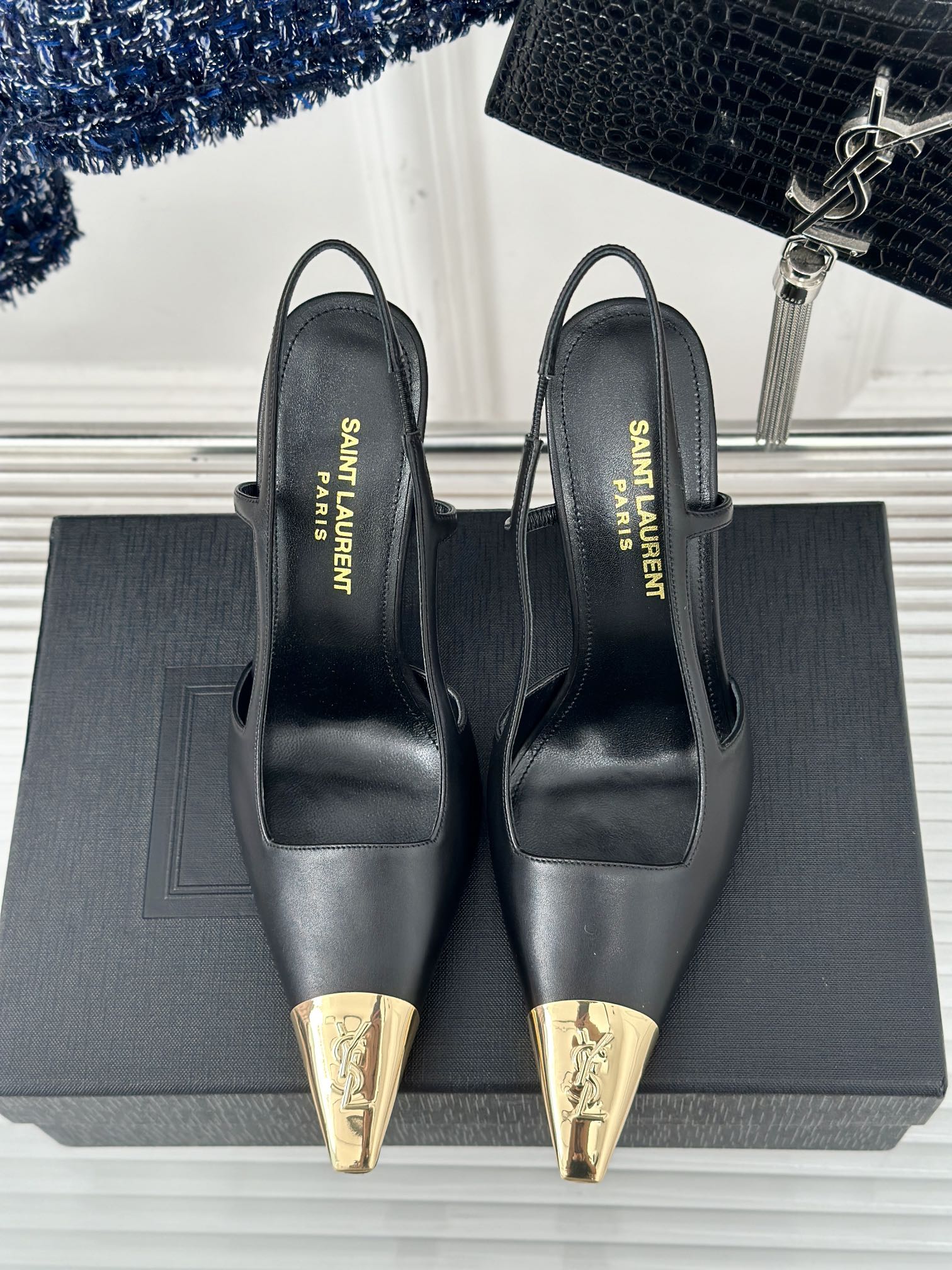 SL JEANNE SLINGBACK PUMPS BLACK CALFSKIN