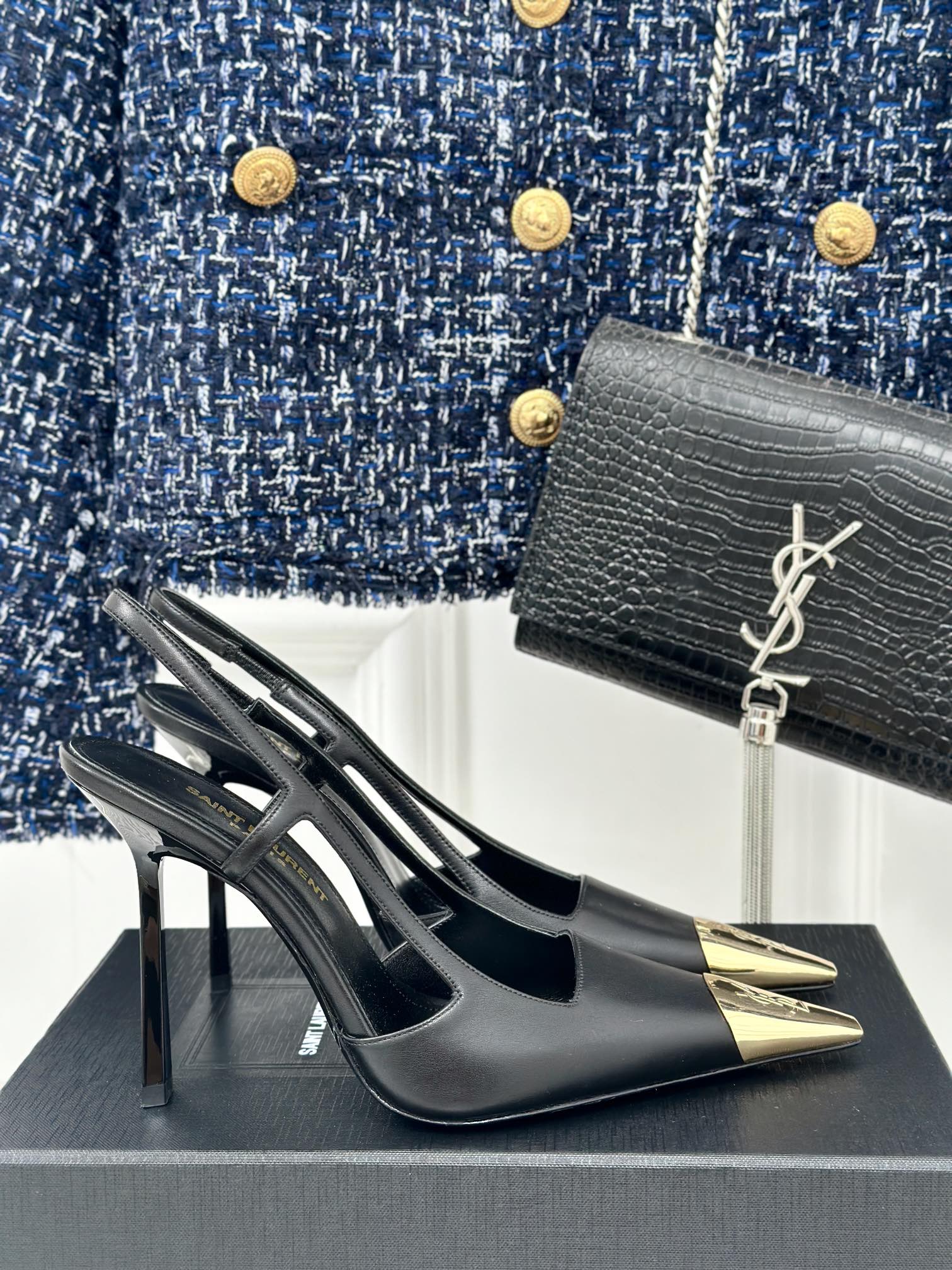 SL JEANNE SLINGBACK PUMPS BLACK CALFSKIN