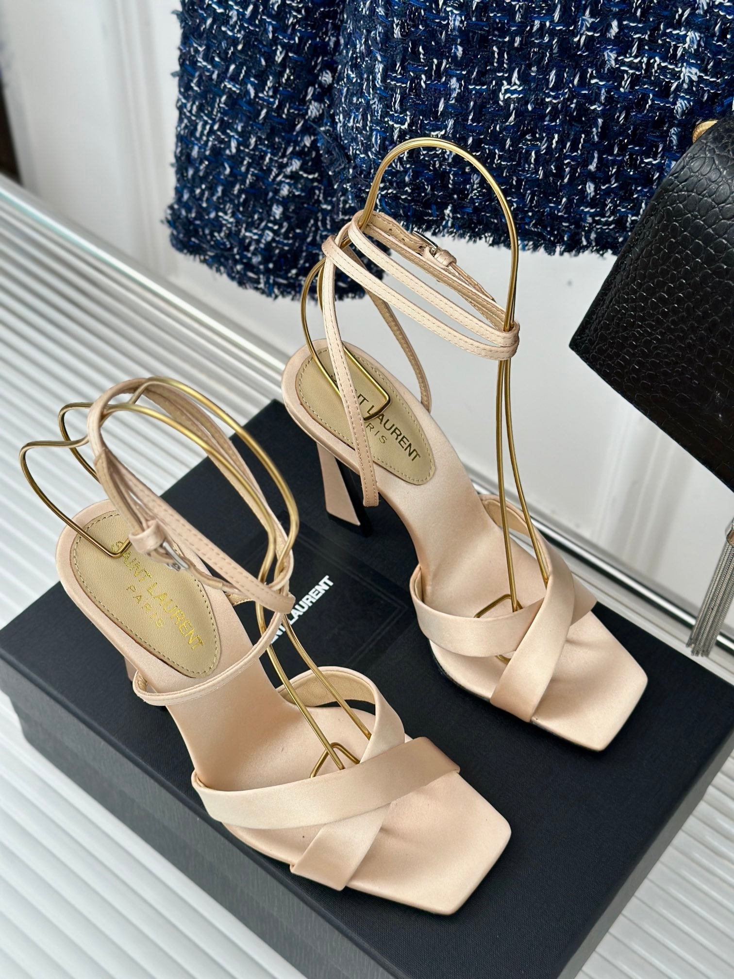 SL CORINNE SANDALS BEIGE SATIN CREPE