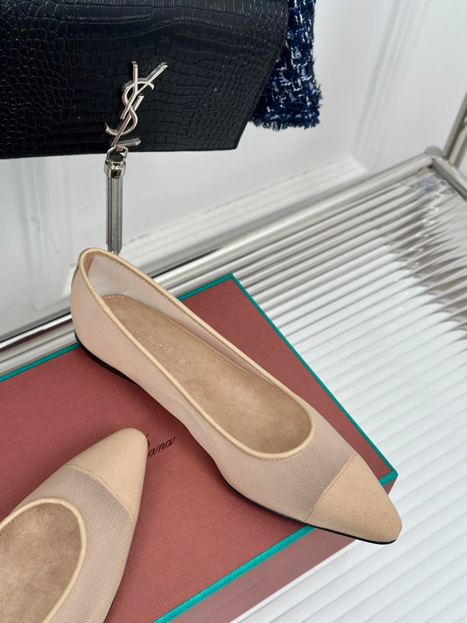 LP Primula Ballet Flat In Beige Mesh Fabric With Suede Lining 989400