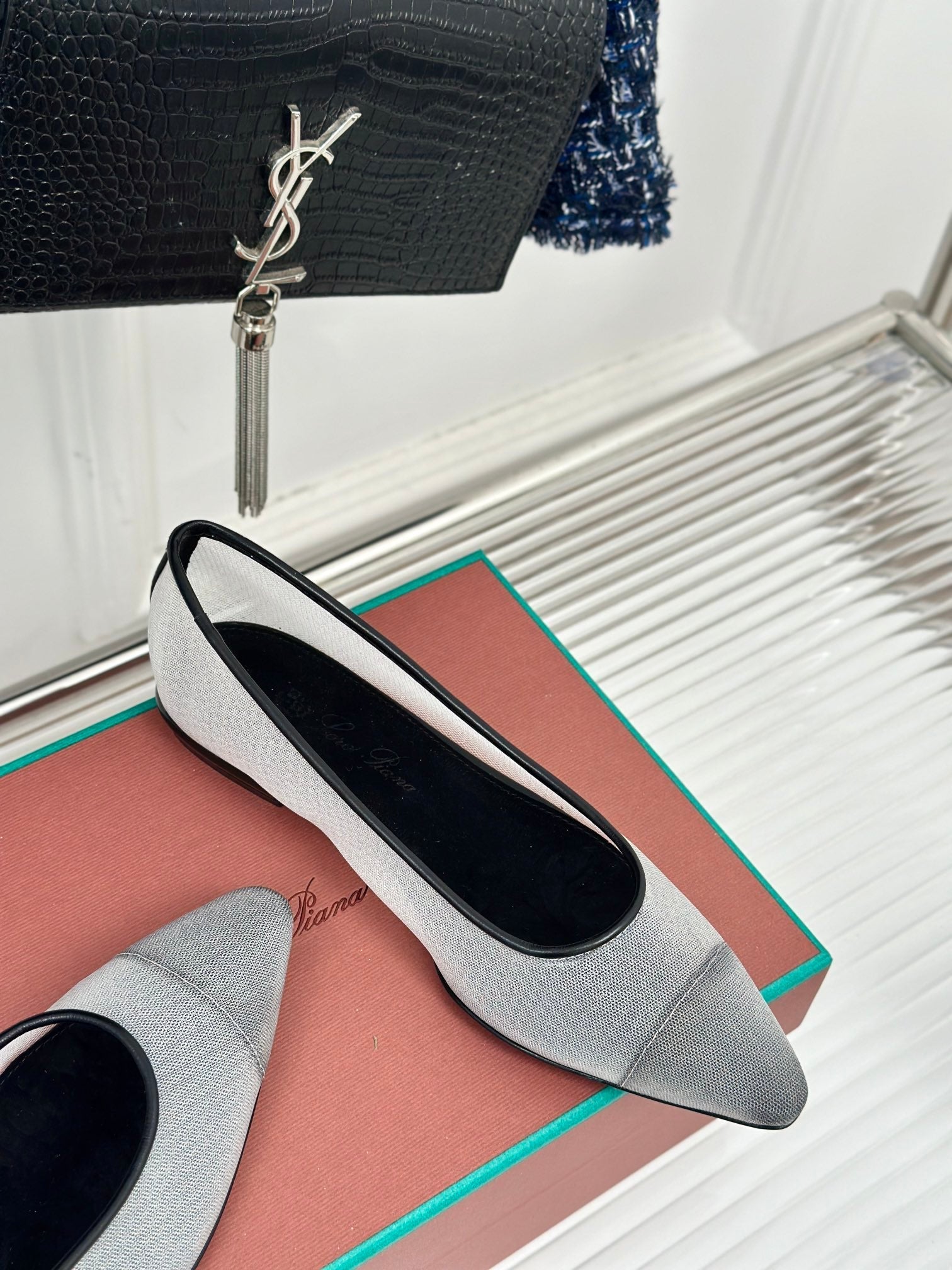 LP Primula Ballet Flat In White Mix Black Mesh Fabric With Suede Lining 989402