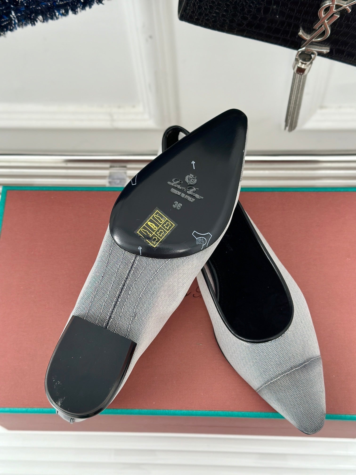 LP Primula Ballet Flat In White Mix Black Mesh Fabric With Suede Lining 989402