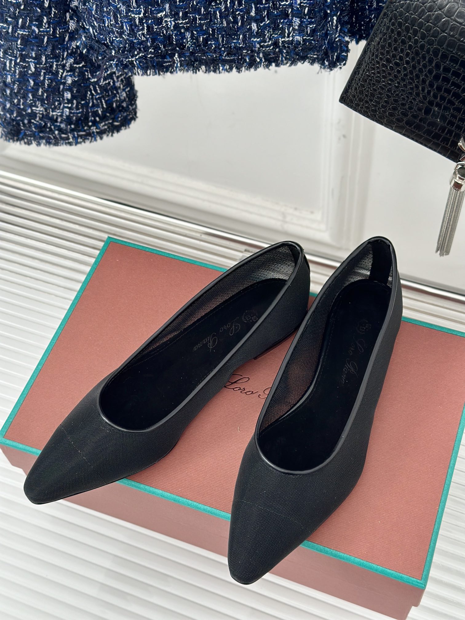 LP Primula Ballet Flat In Black Mesh Fabric With Suede Lining 989404