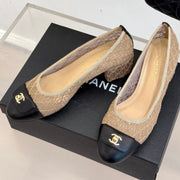 Chanel 25 Ballet Flat  50mm  Beige Black Woven Lambskin 473050