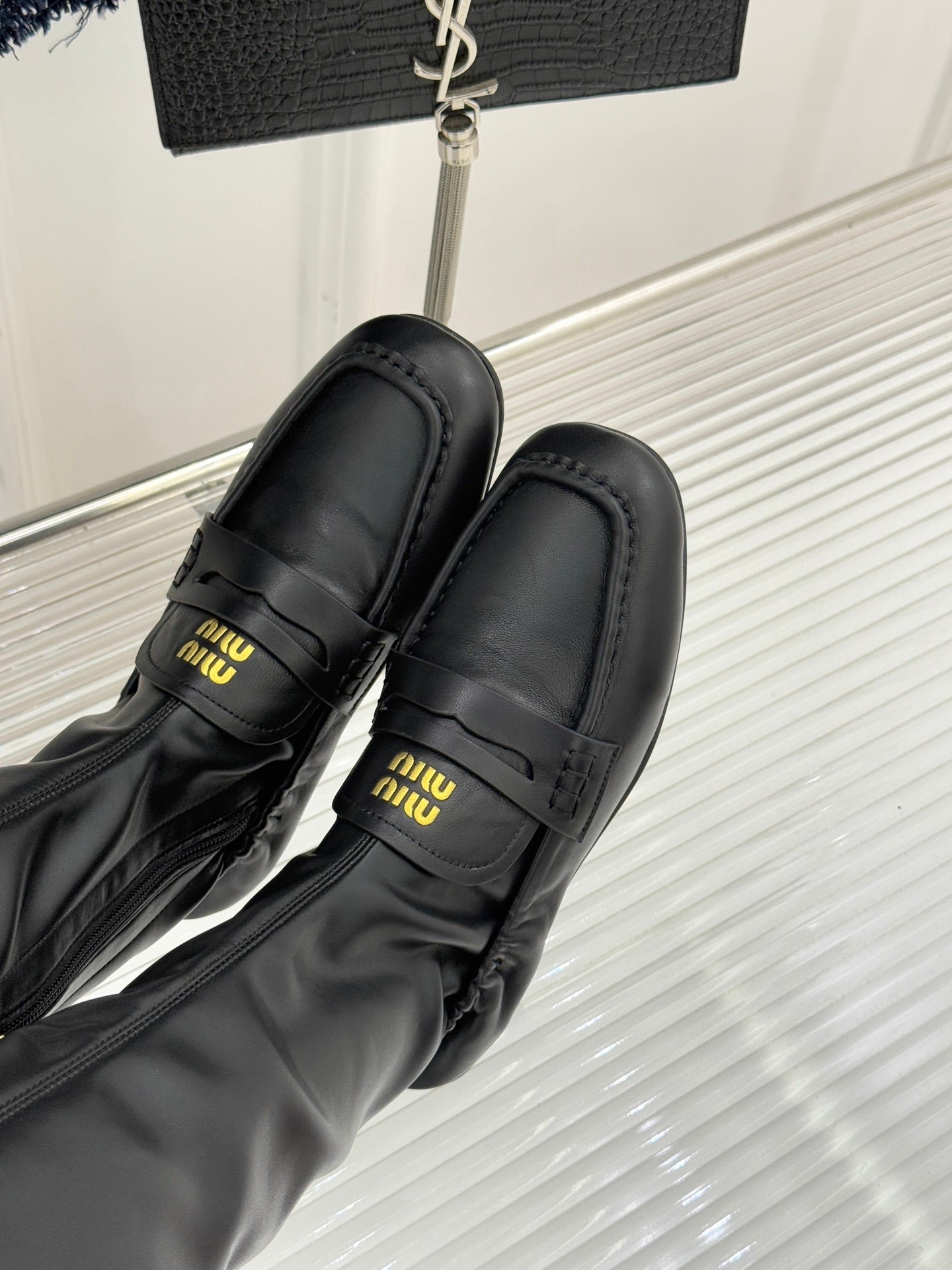 MiuMiu 25 loafer stretch boots black calfskin 517335