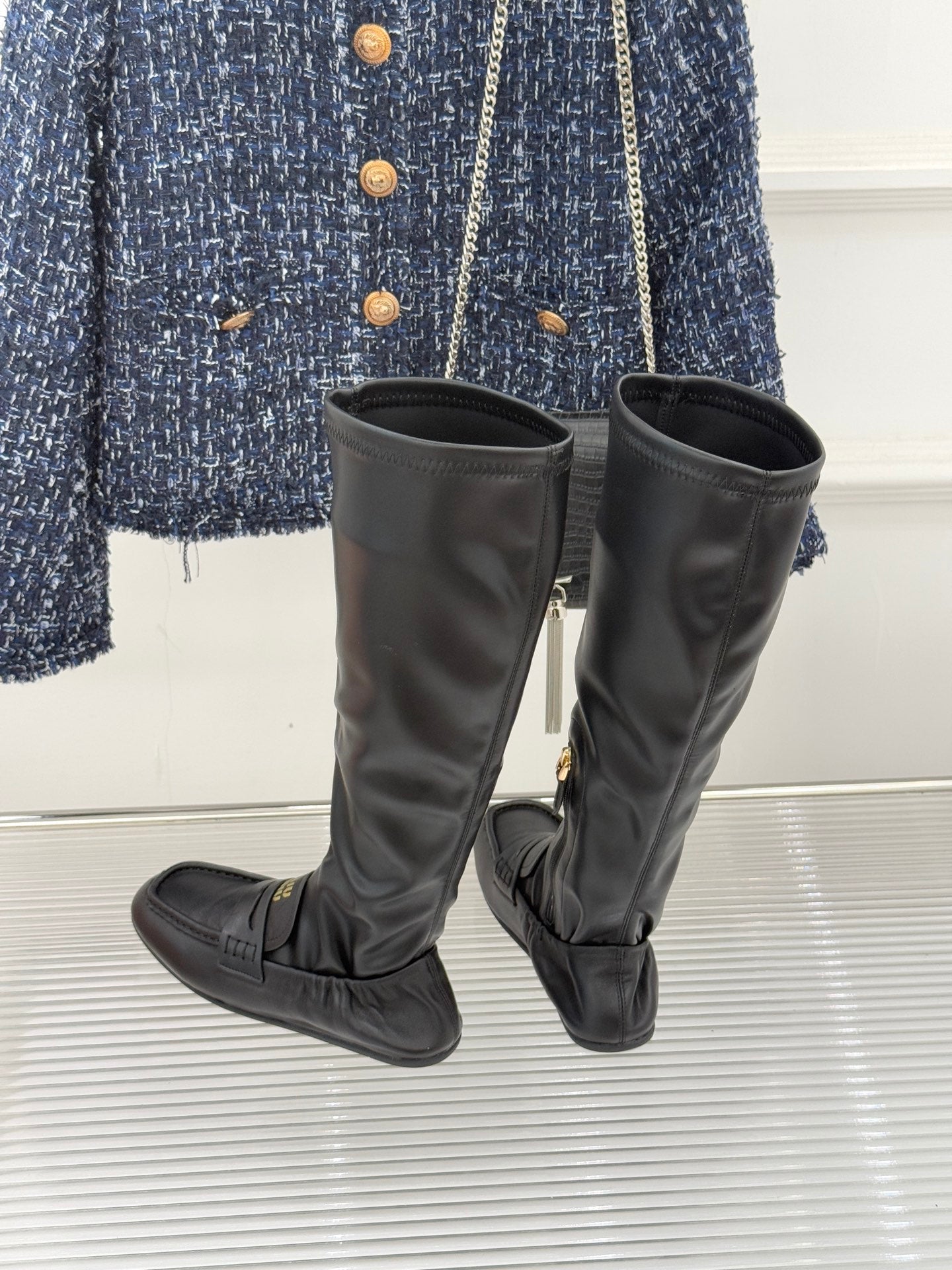 MiuMiu 25 loafer stretch boots black calfskin 517335