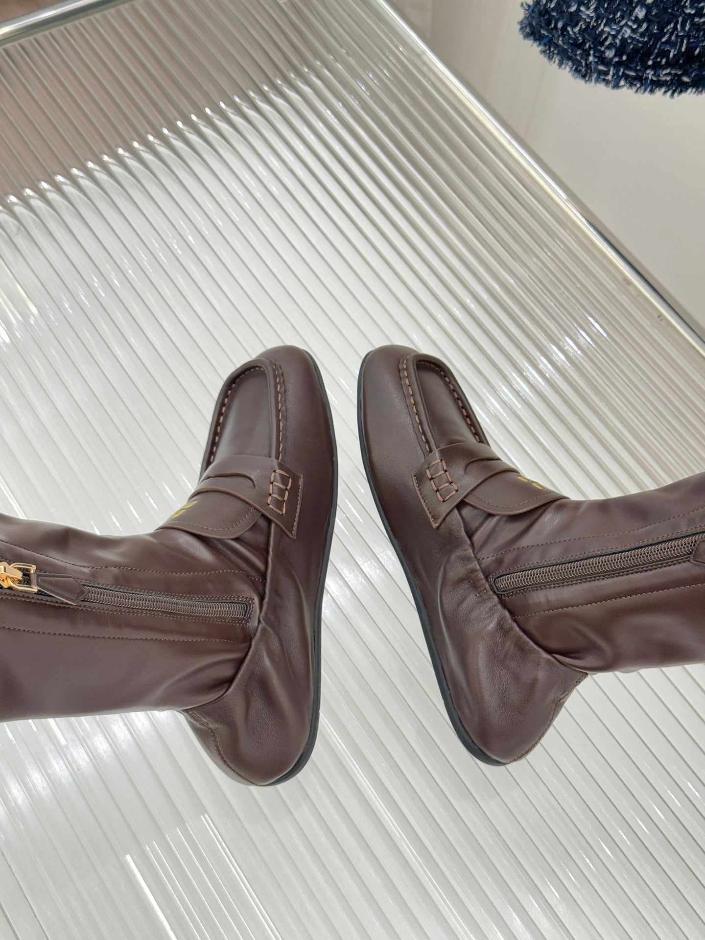 MiuMiu 25 loafer stretch boots brown calfskin 517336