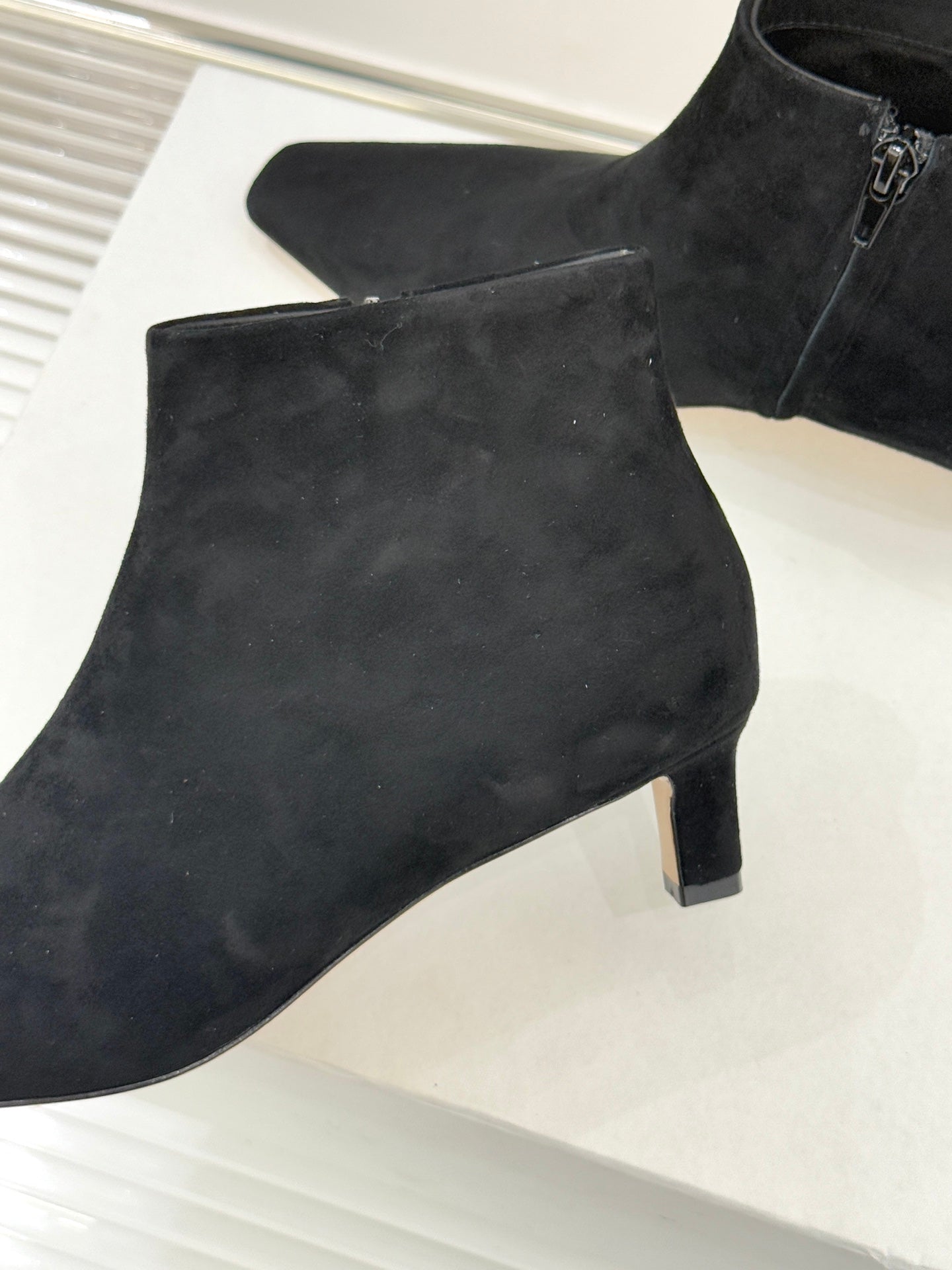 The Row 2025 Square Toe Kitten Heel Ankle Boot Black Suede 572051