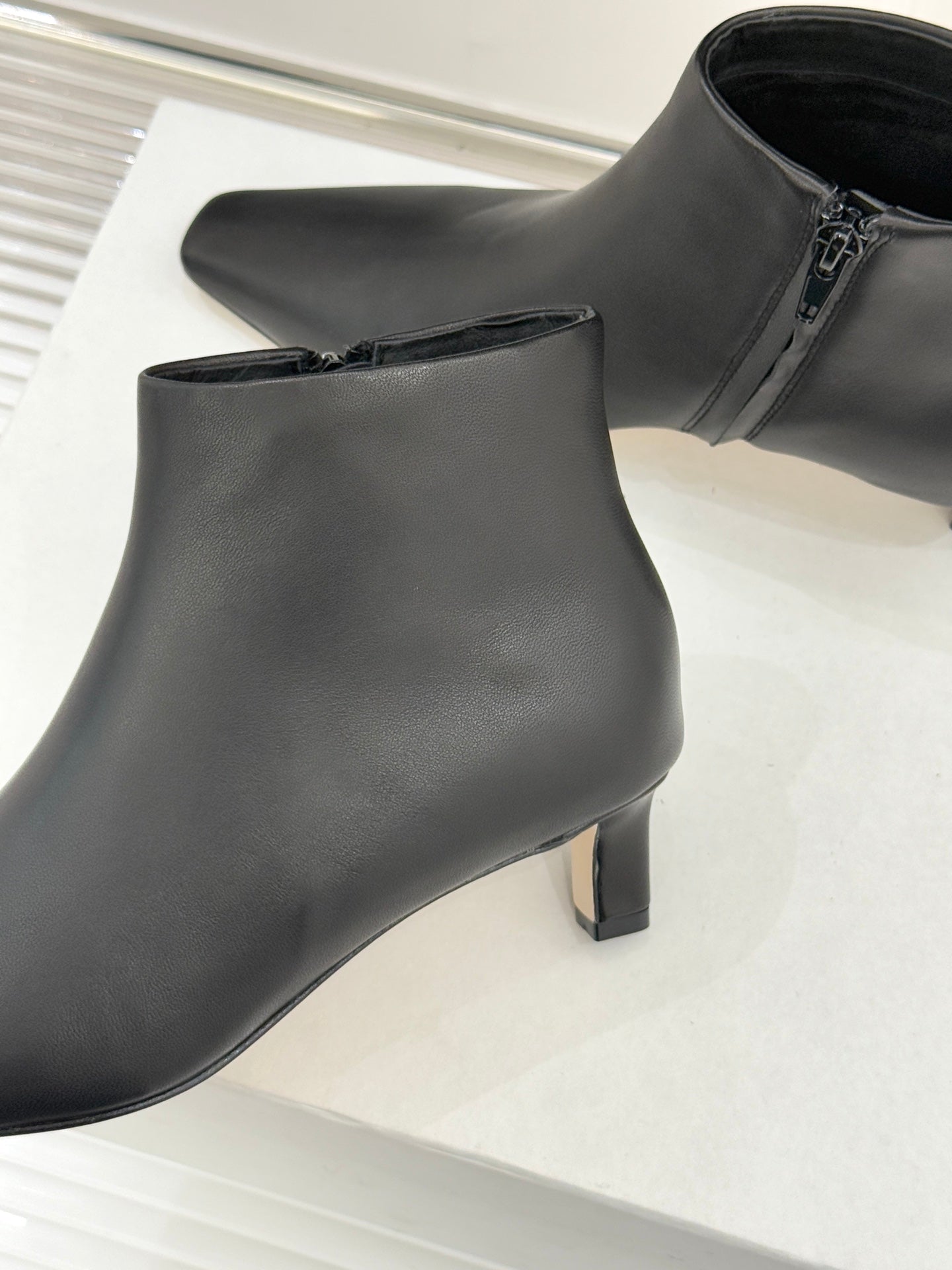 The Row 2025  Square Toe Kitten Heel Ankle Boot Black Sheepskin 572054