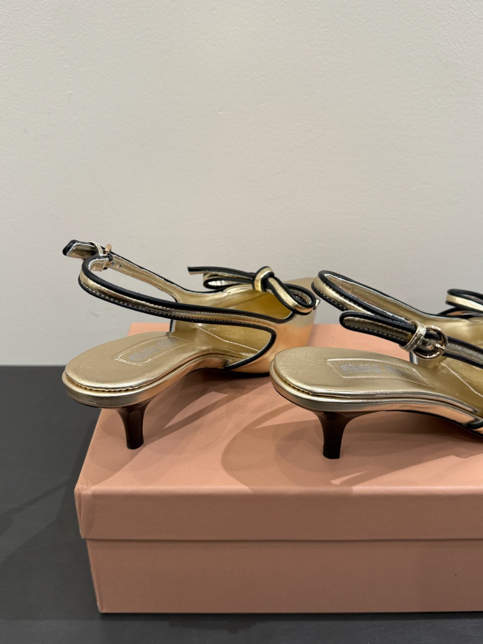 Miu slingback pump metallic gold leather