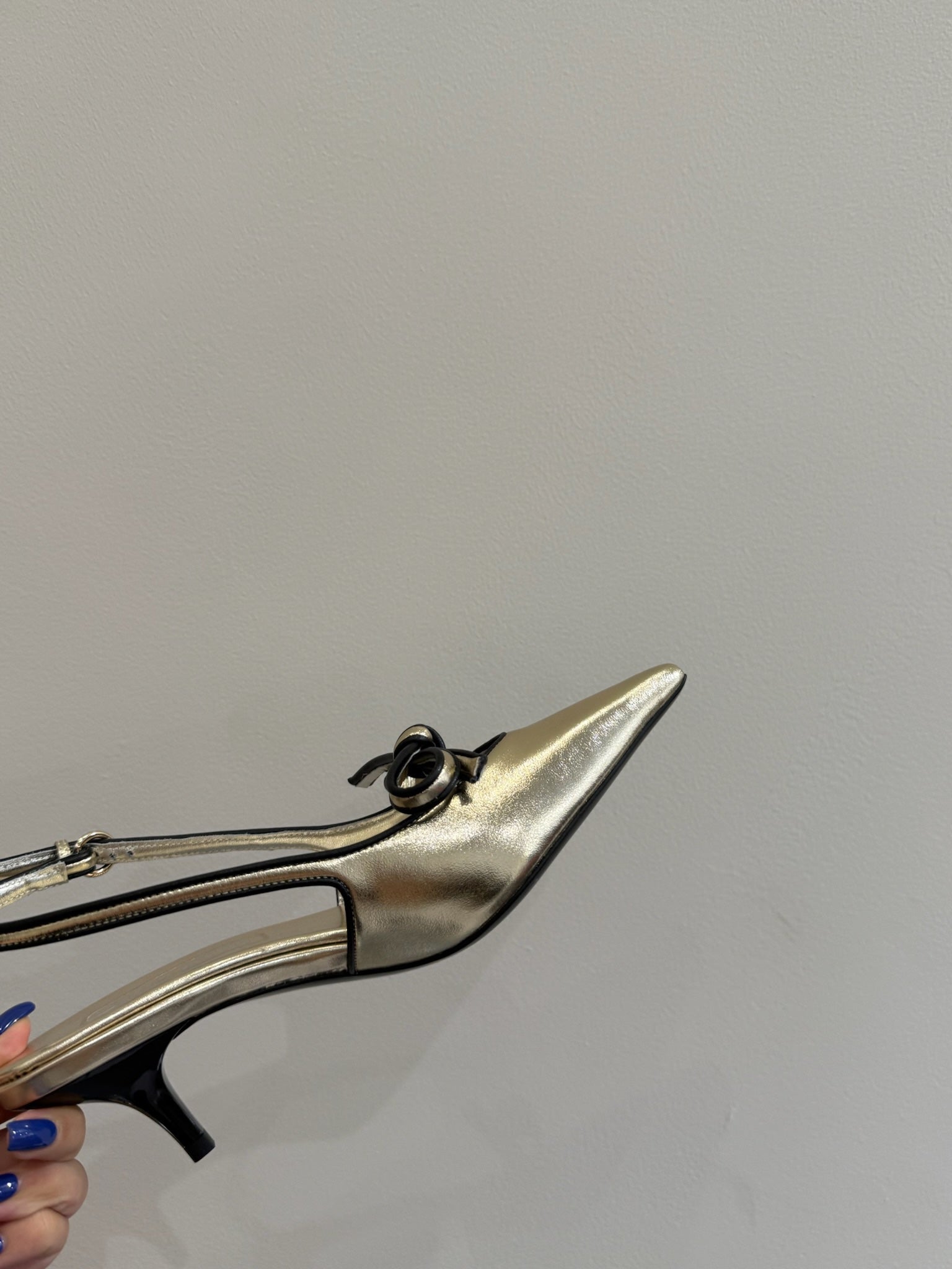 Miu slingback pump metallic gold leather