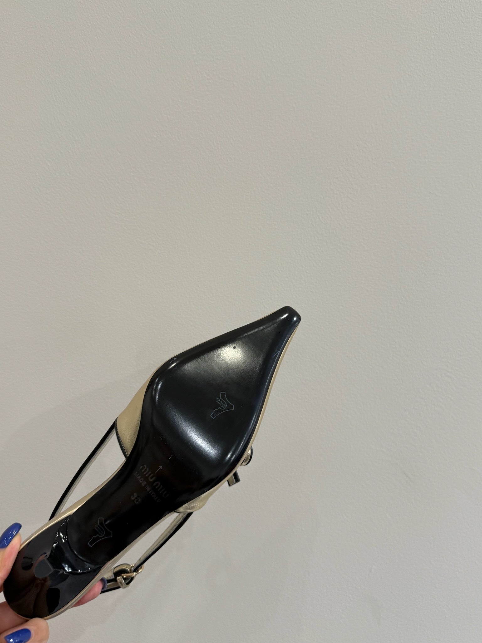 Miu slingback pump metallic gold leather