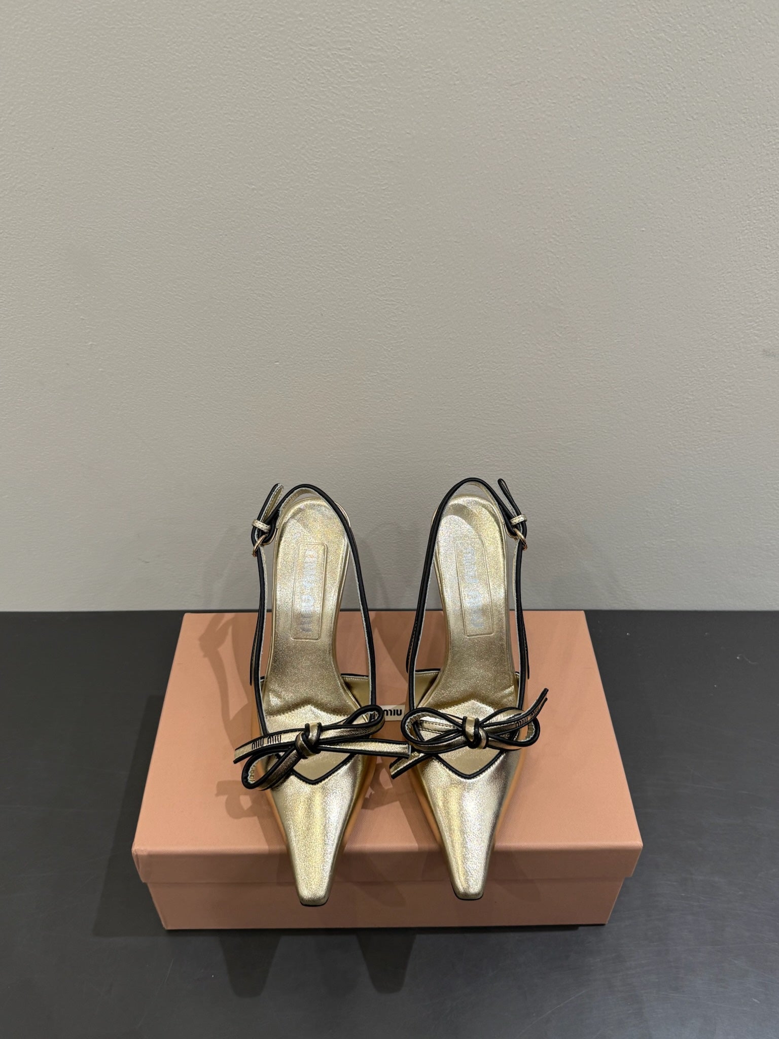 Miu slingback pump metallic gold leather