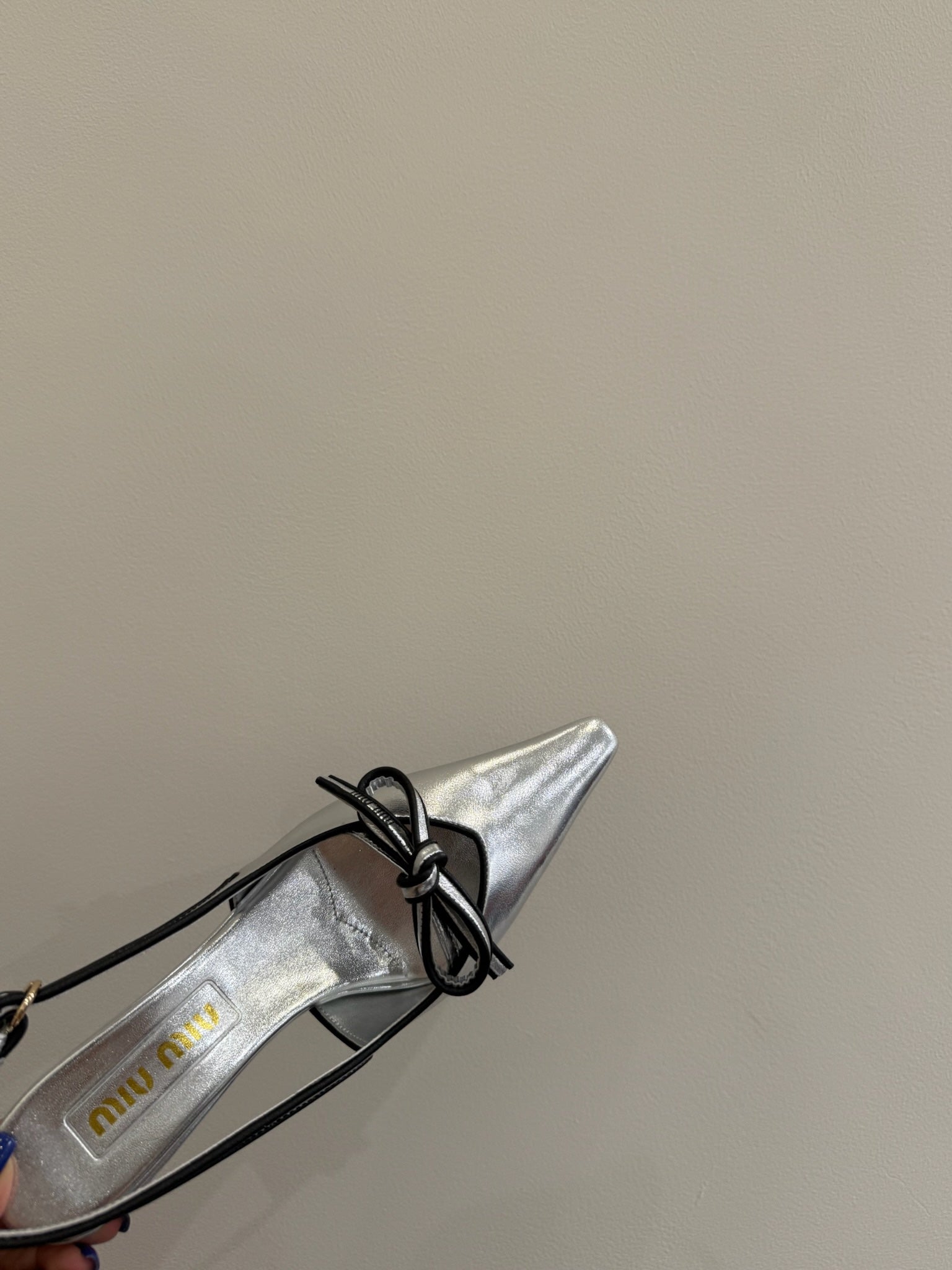 Miu slingback pump metallic sliver leather