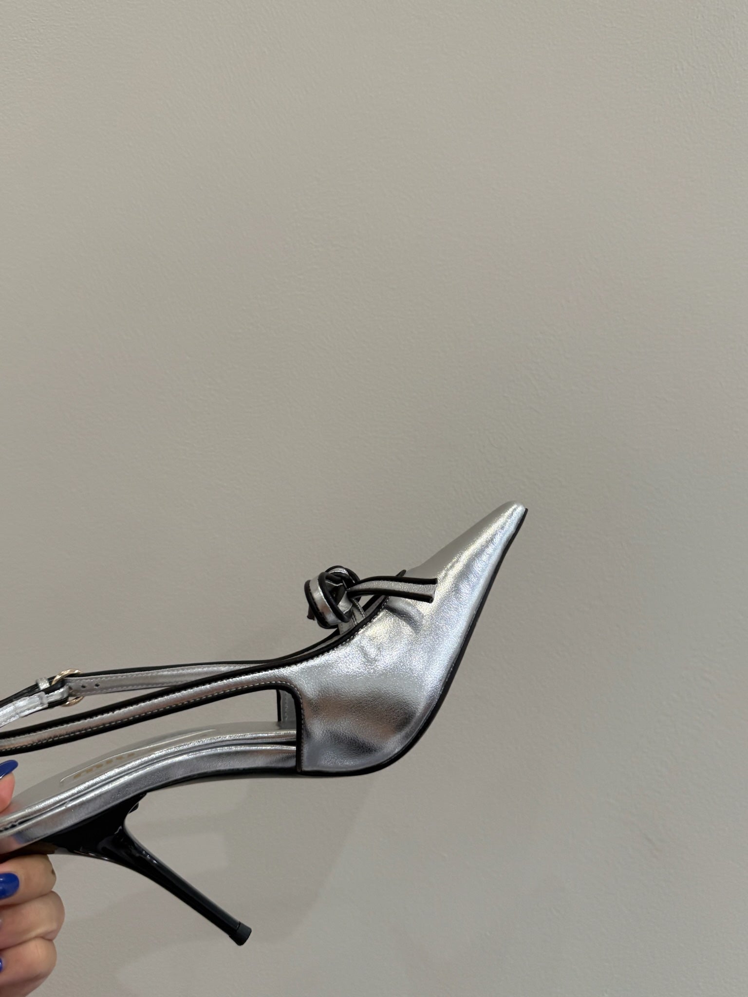 Miu slingback pump metallic sliver leather