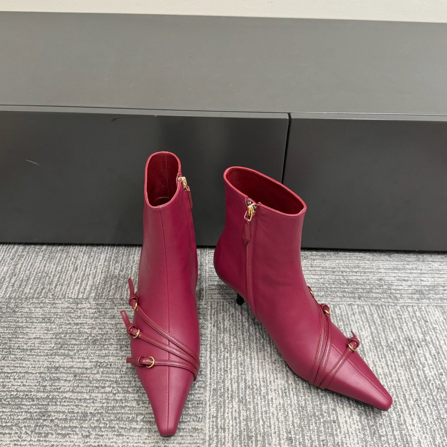 Miu 40 short boots deep magenta or berry cowhide 417983