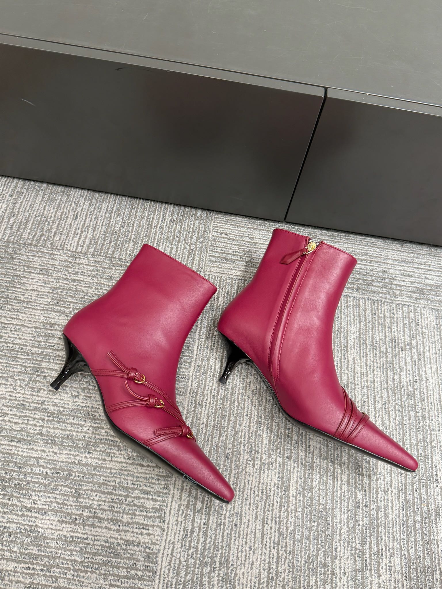 Miu 40 short boots deep magenta or berry cowhide 417983