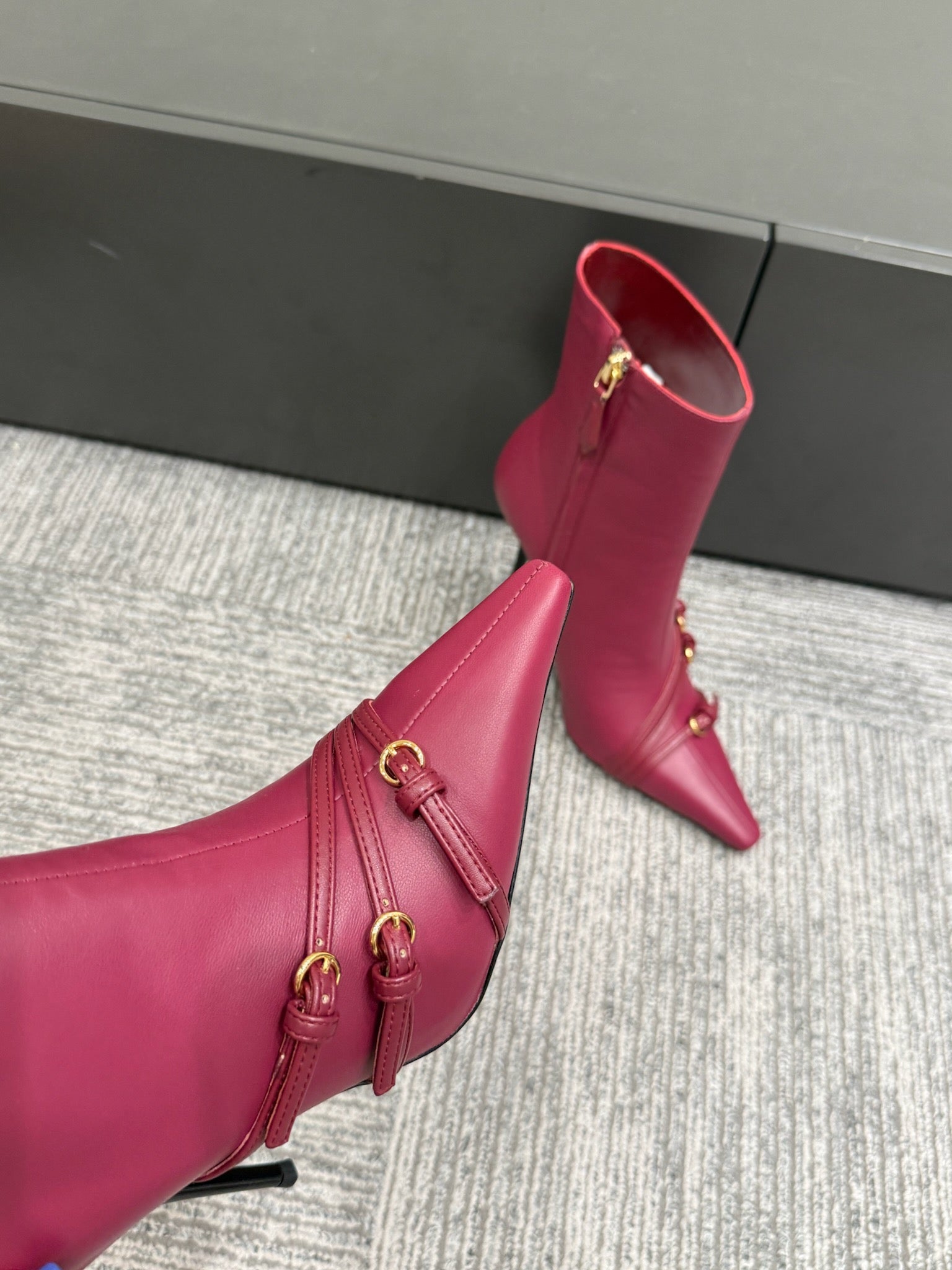 Miu 90 short boots deep magenta or berry cowhide 417984
