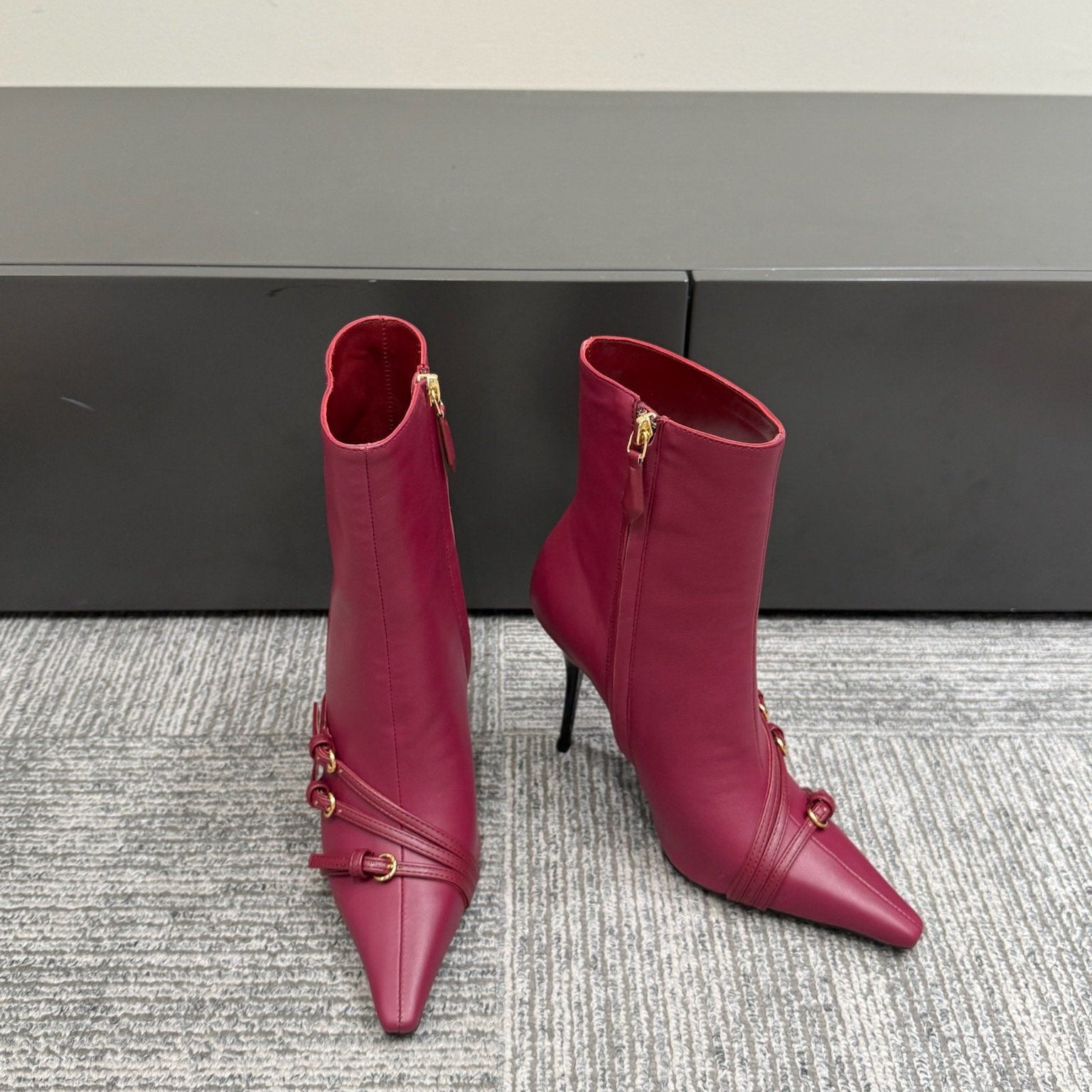 Miu 90 short boots deep magenta or berry cowhide 417984