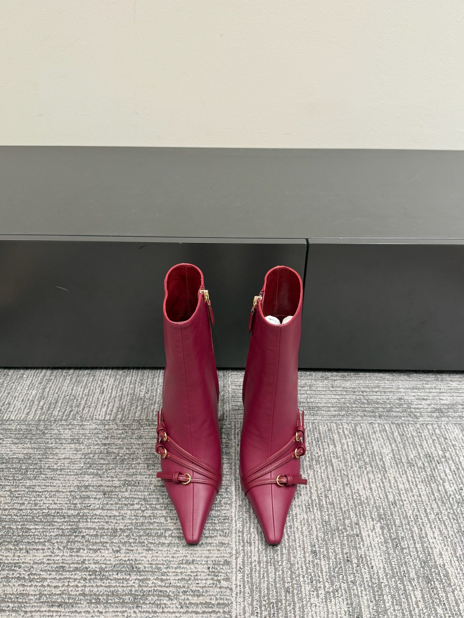 Miu 90 short boots deep magenta or berry cowhide 417984