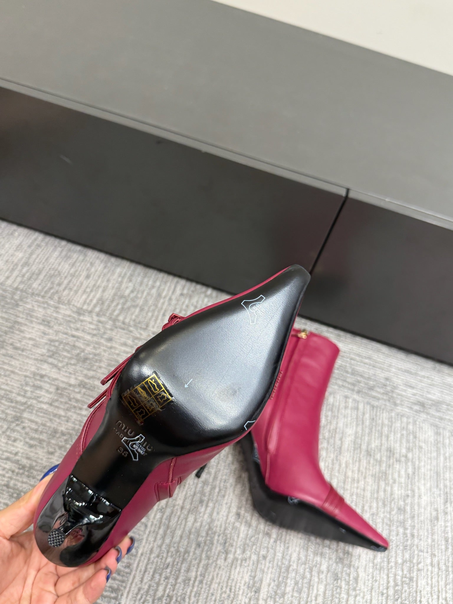 Miu 90 short boots deep magenta or berry cowhide 417984