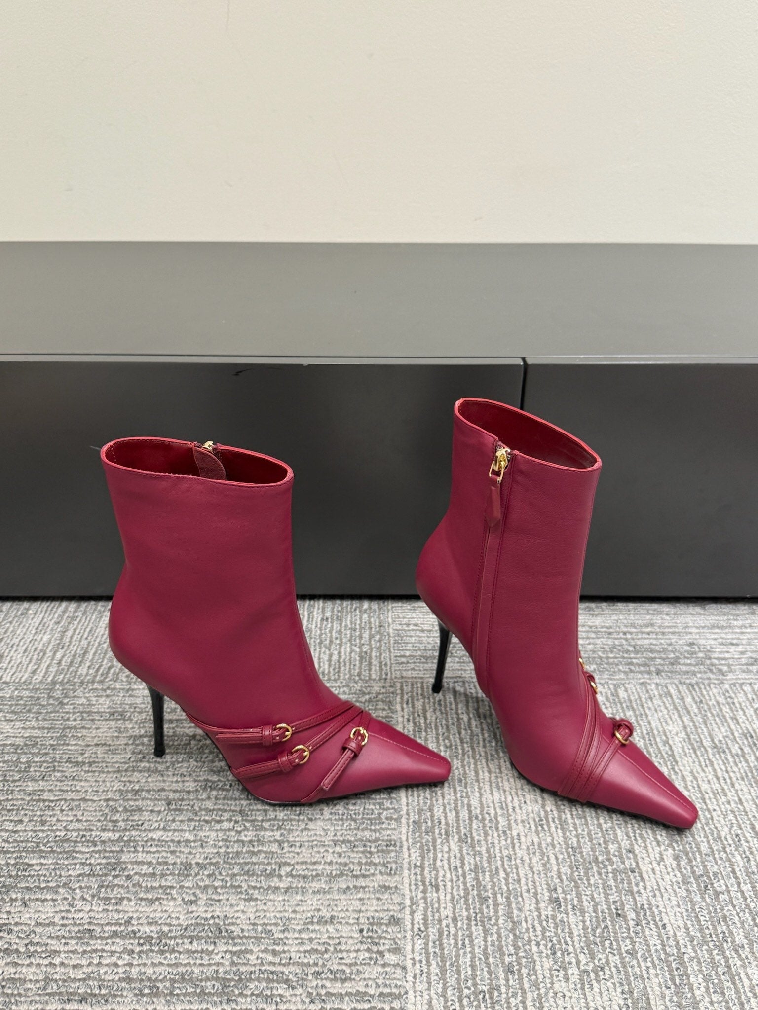 Miu 90 short boots deep magenta or berry cowhide 417984