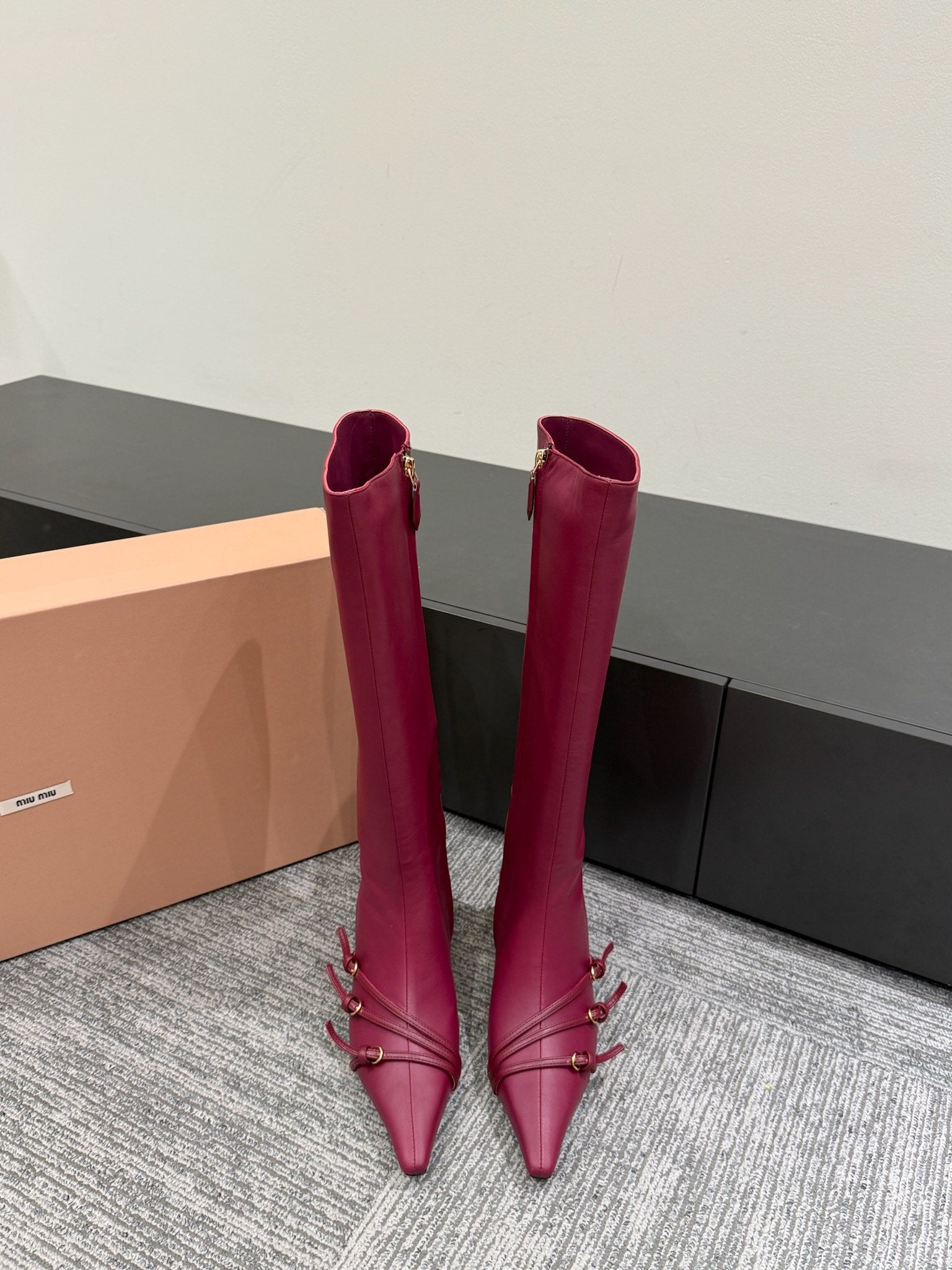 Miu 40 knee high boots berry cowhide