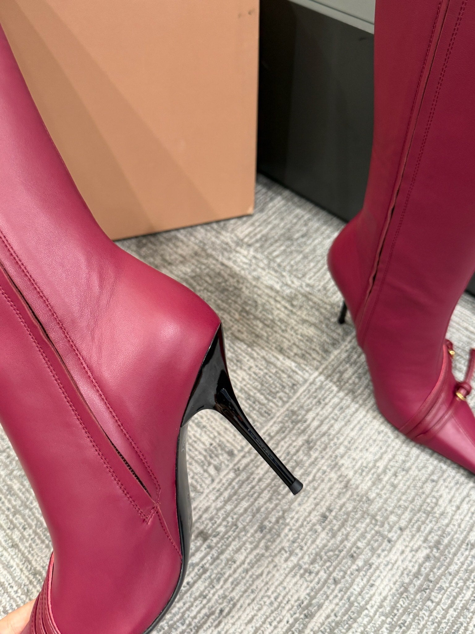 Miu 90 knee high boots berry cowhide