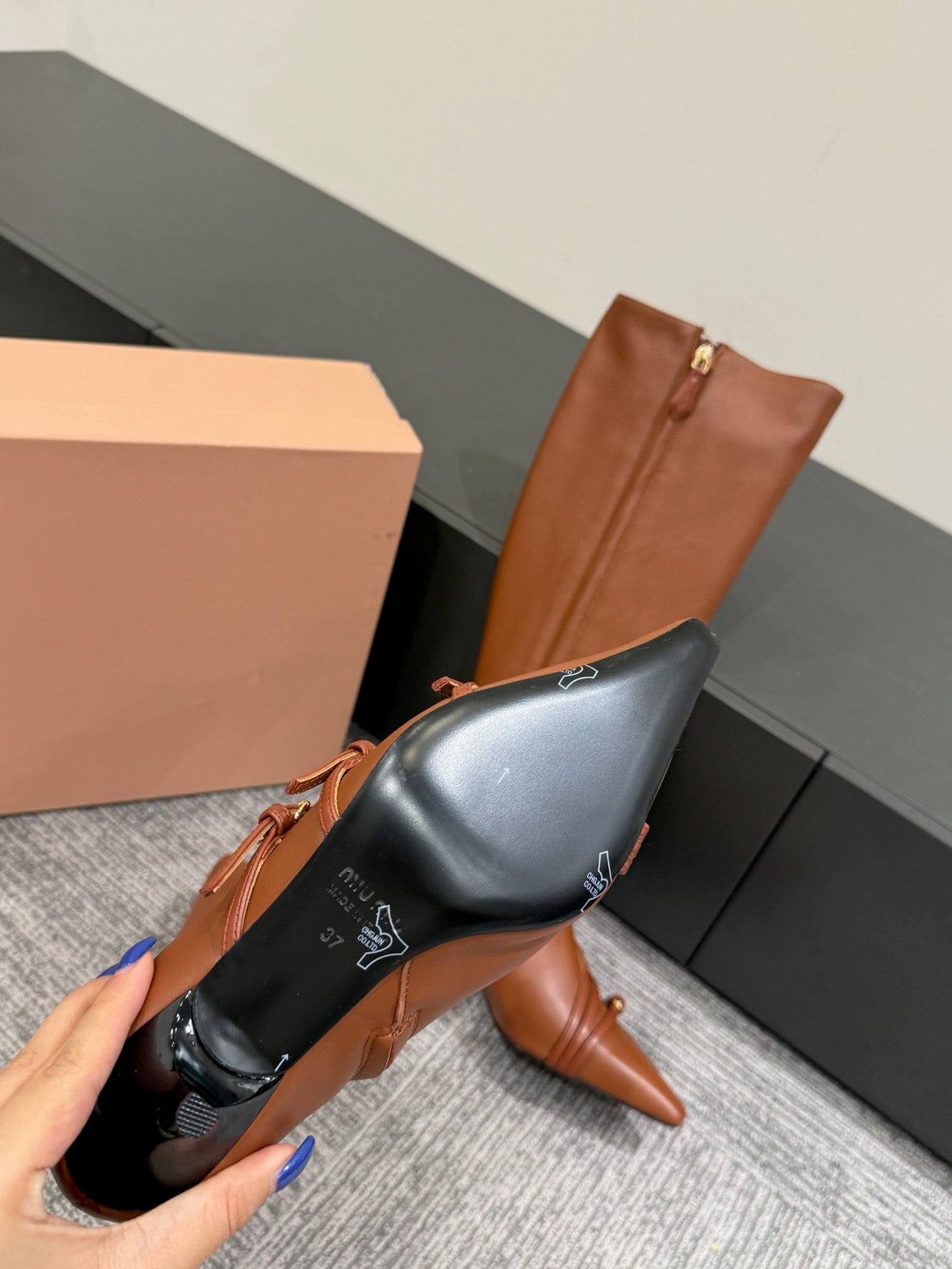 Miu 40 knee high boots brown cowhide