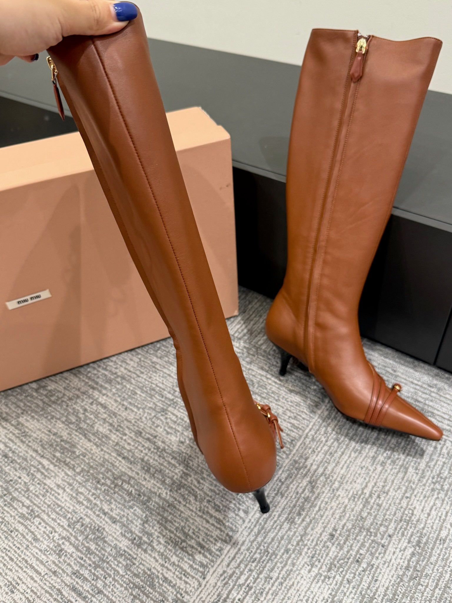 Miu 40 knee high boots brown cowhide