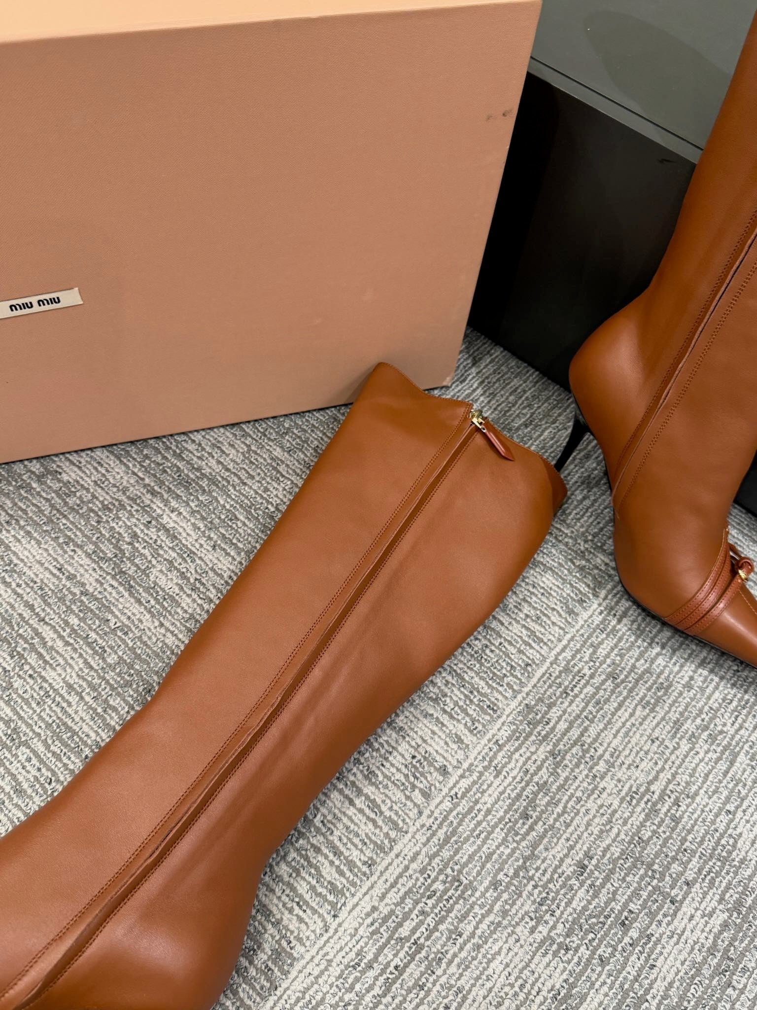 Miu 90 knee high boots brown cowhide