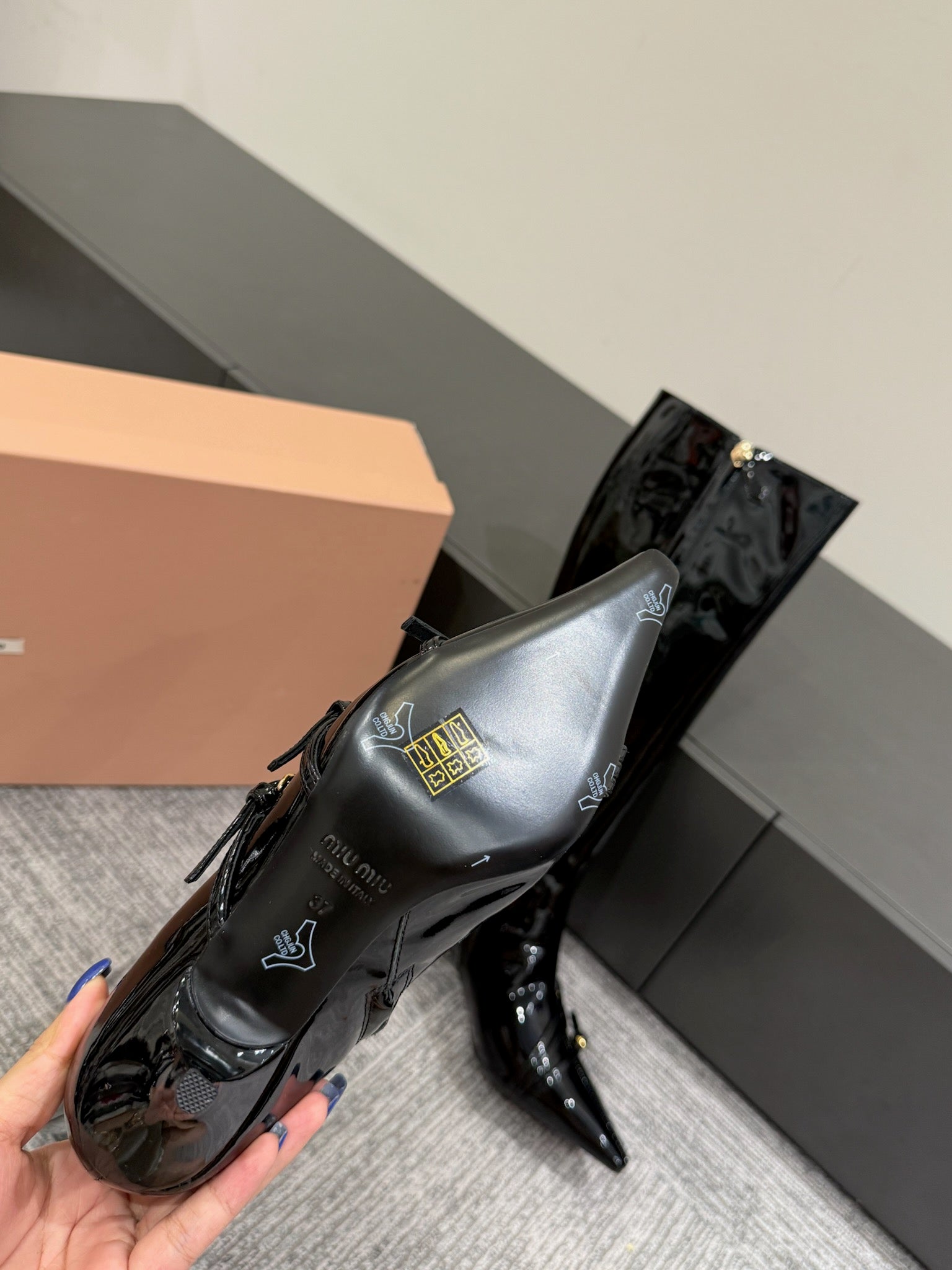 Miu 90 knee high boots black patent leather