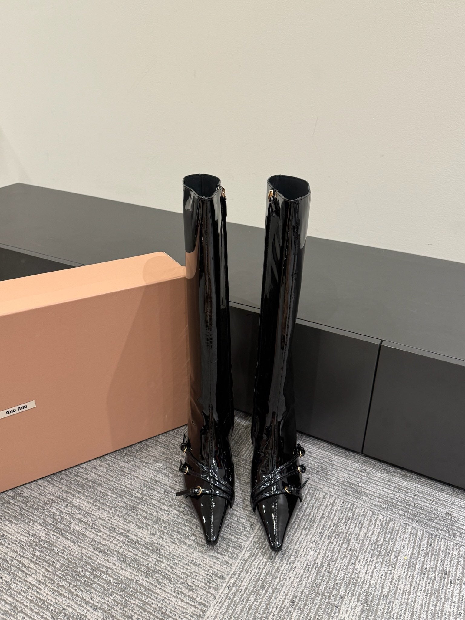 Miu 40 knee high boots black patent leather