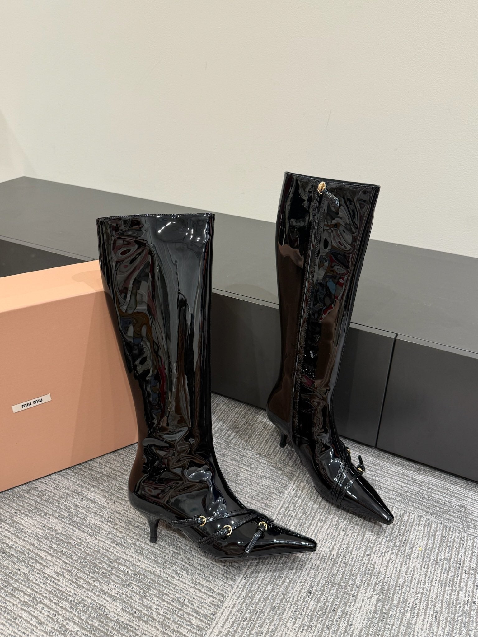 Miu 40 knee high boots black patent leather