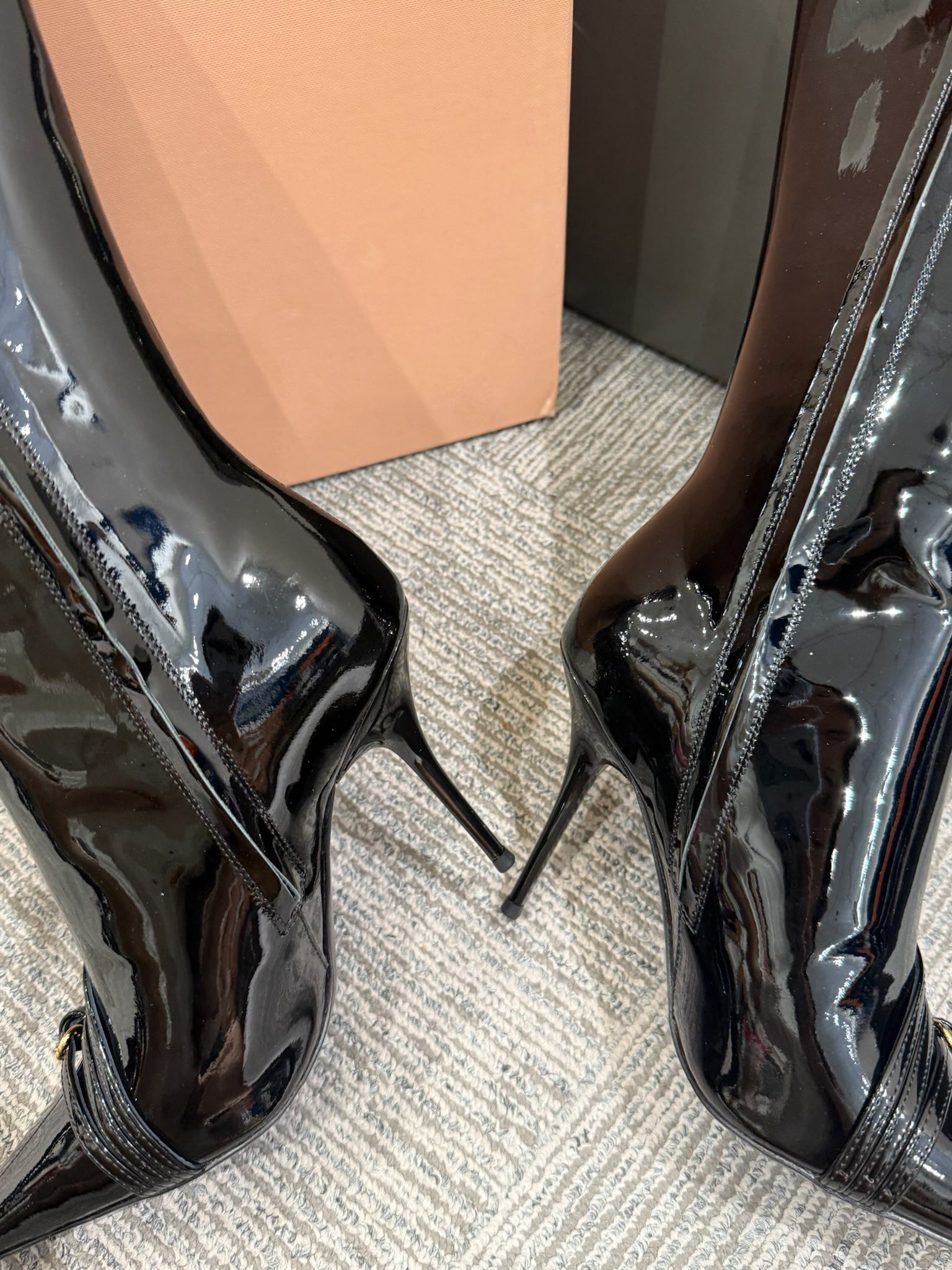 Miu 90 knee high boots black patent leather