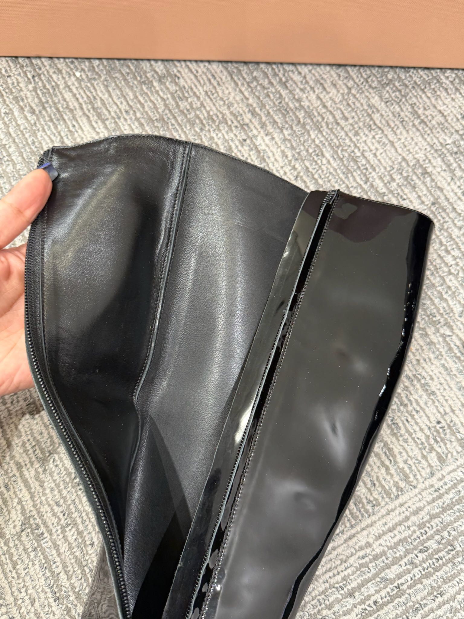 Miu 90 knee high boots black patent leather